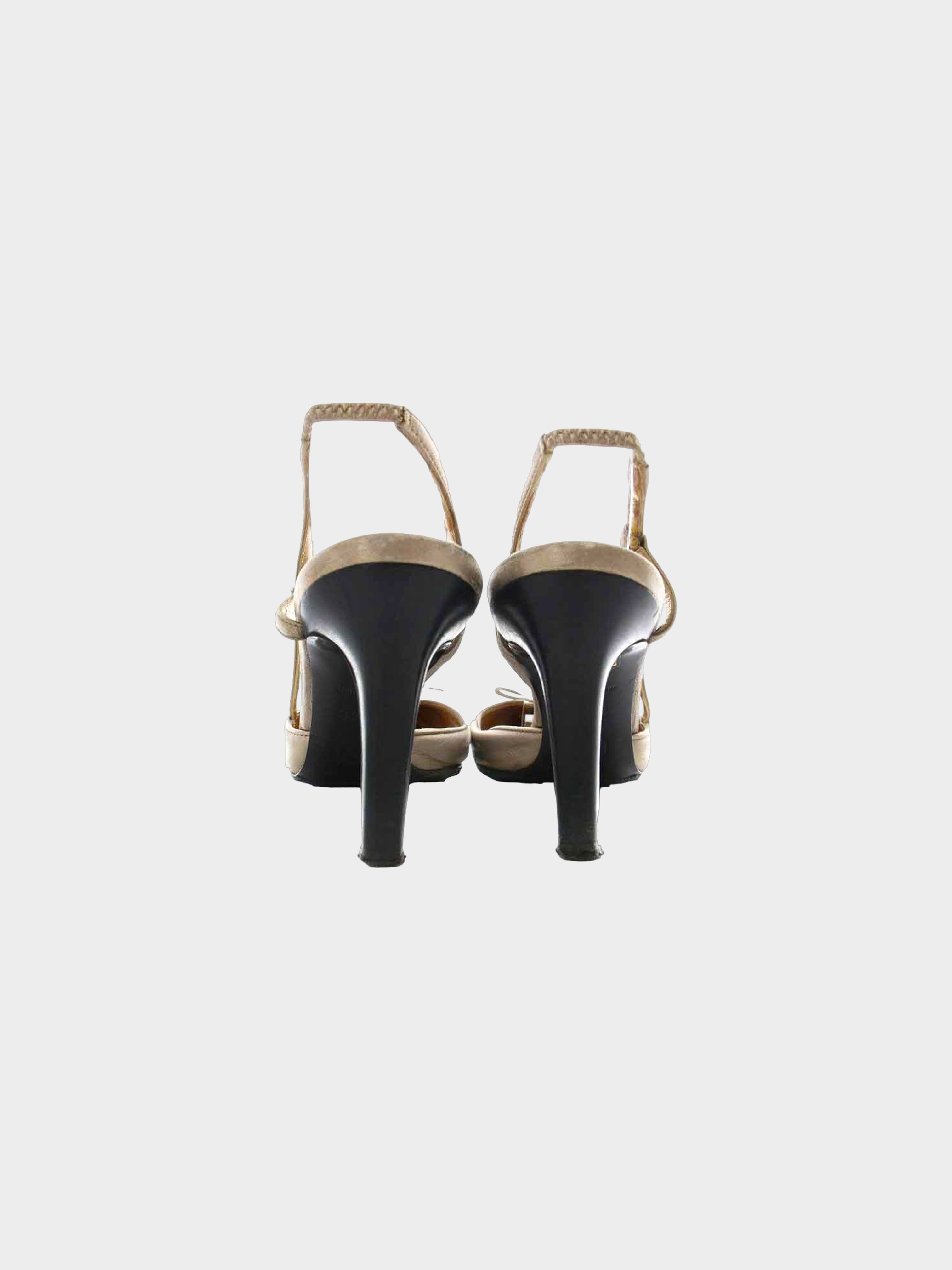 Chanel 2000s Bow Logo Metallic Two-toned Slingback Heels