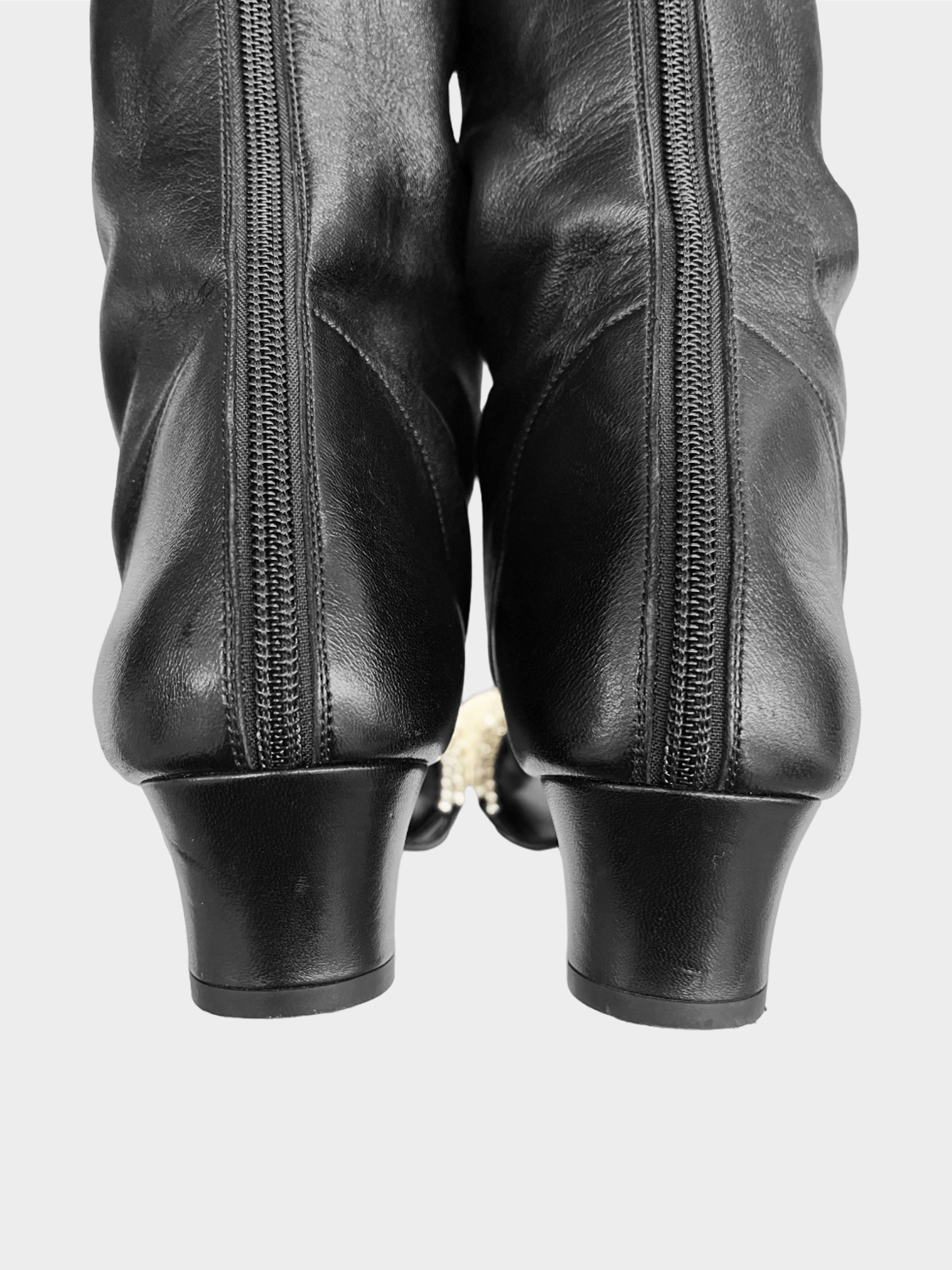 Chanel 2017 Tall Leather Boots with Faux Pearls
