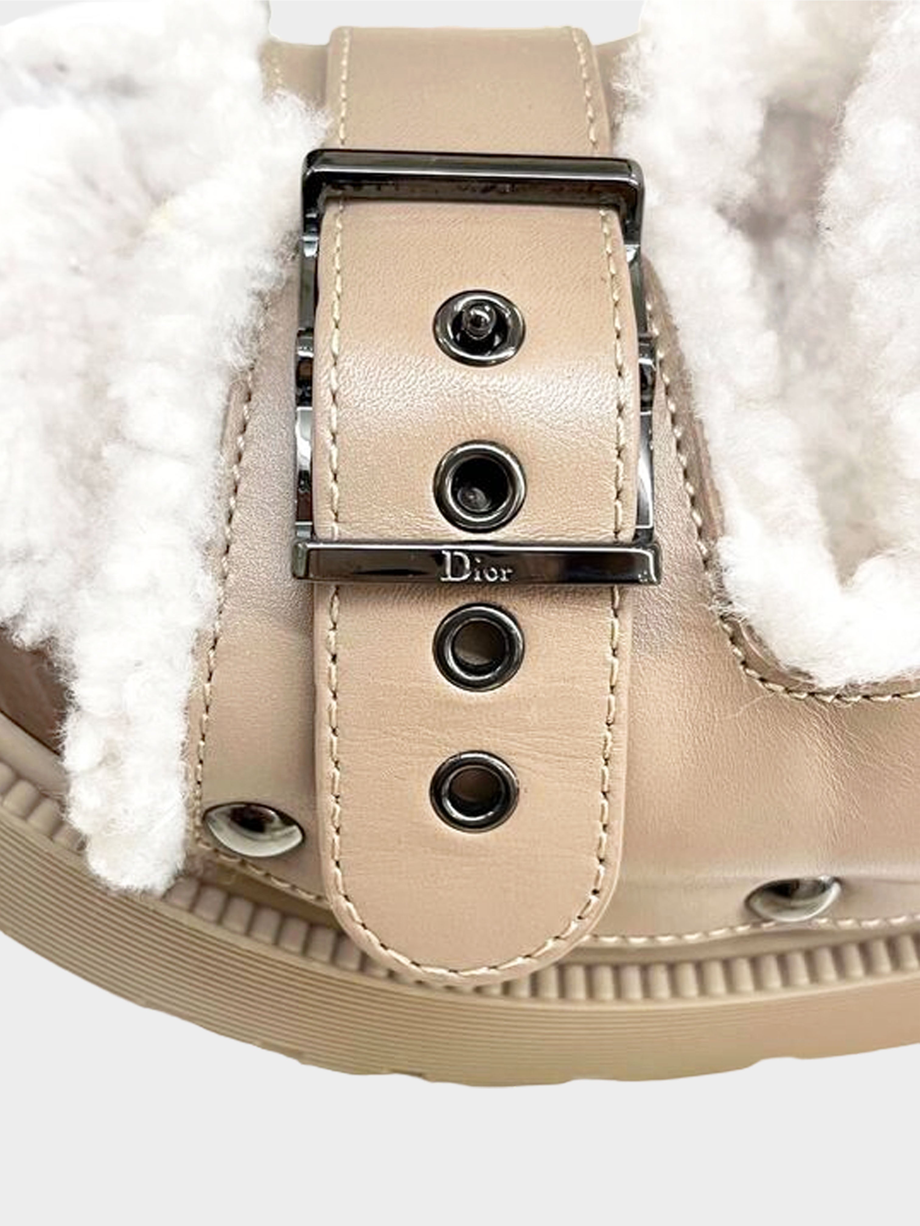 Christian Dior FW 2022 Beige Diorquake Shearling Lined Leather Sandals