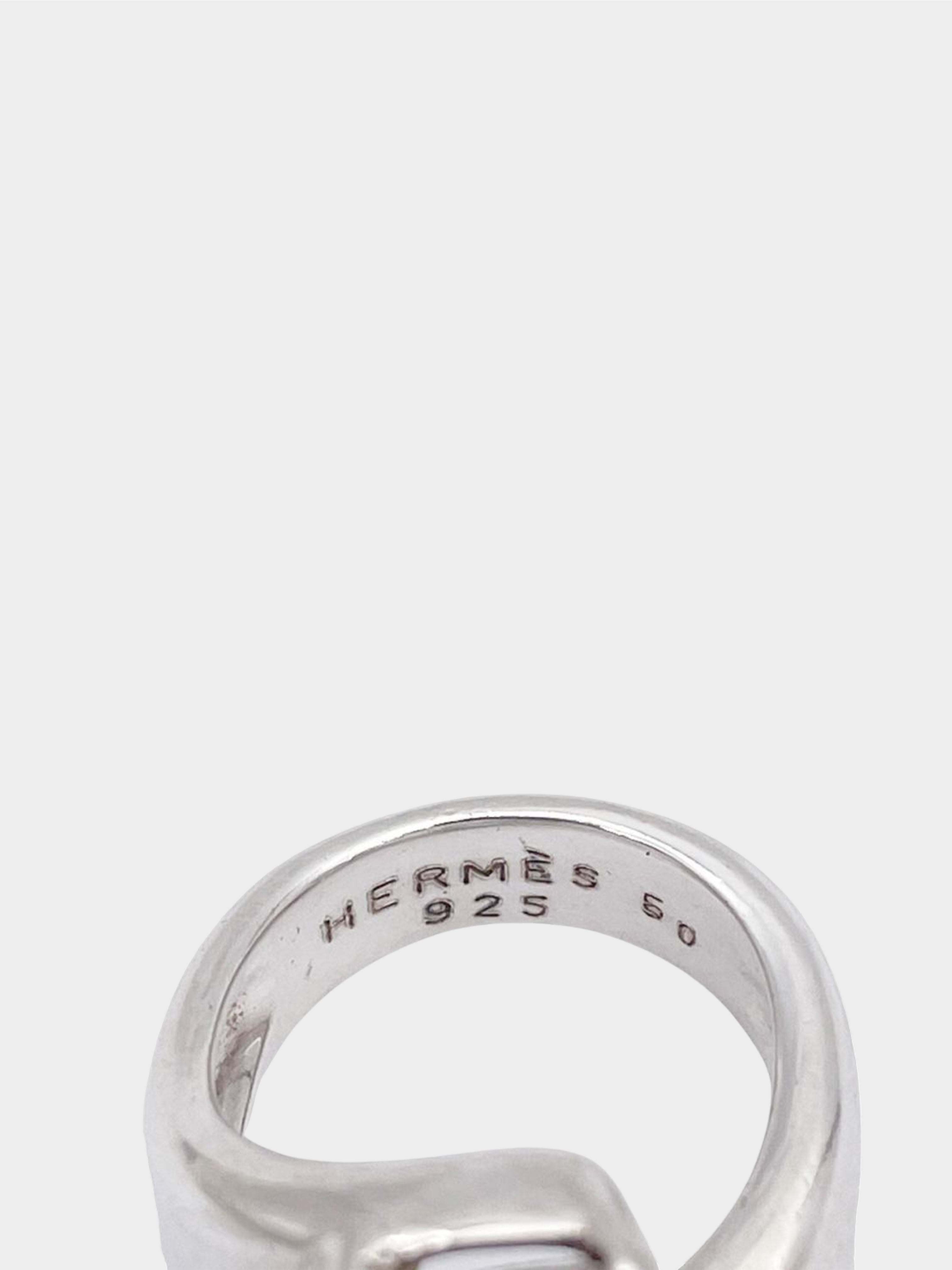 Hermès 1990s Sterling Silver Vintage Stone Ring