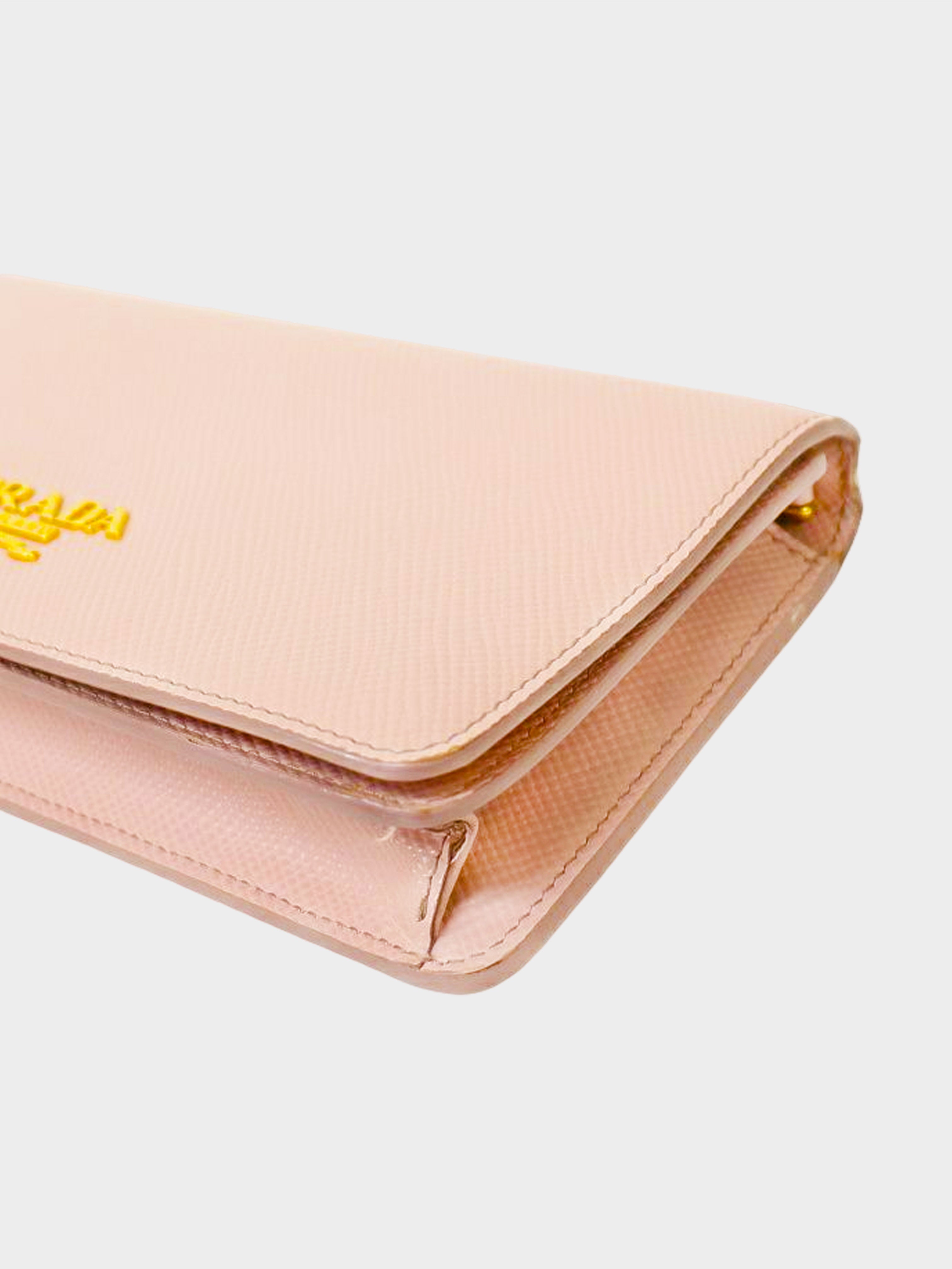 Prada 2010s Baby Pink Saffiano Leather Wallet on Chain