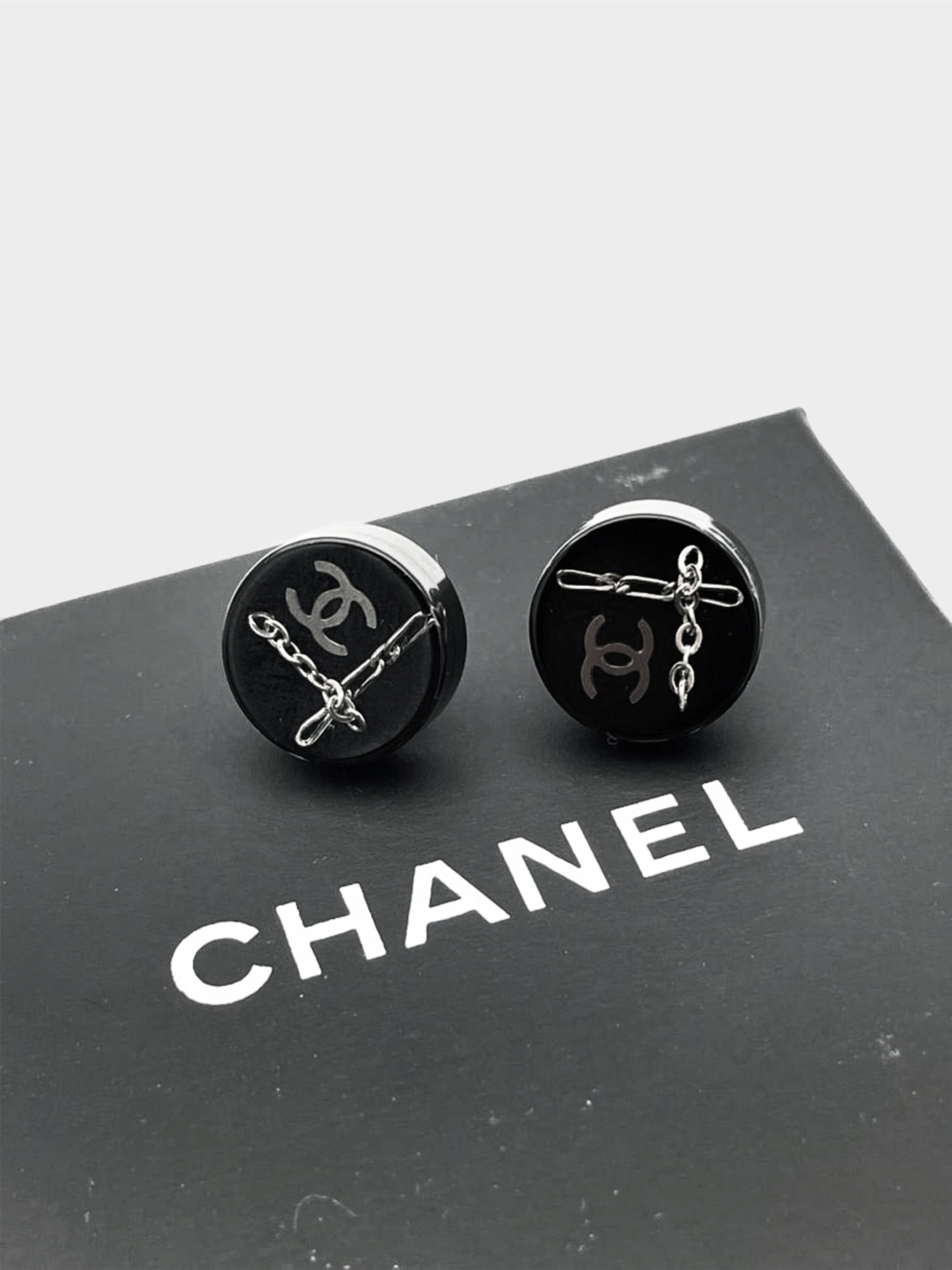 CHANEL, Jewelry, Chanel Earrings Cc Motif Coco Mark Rhinestone Silver  Black