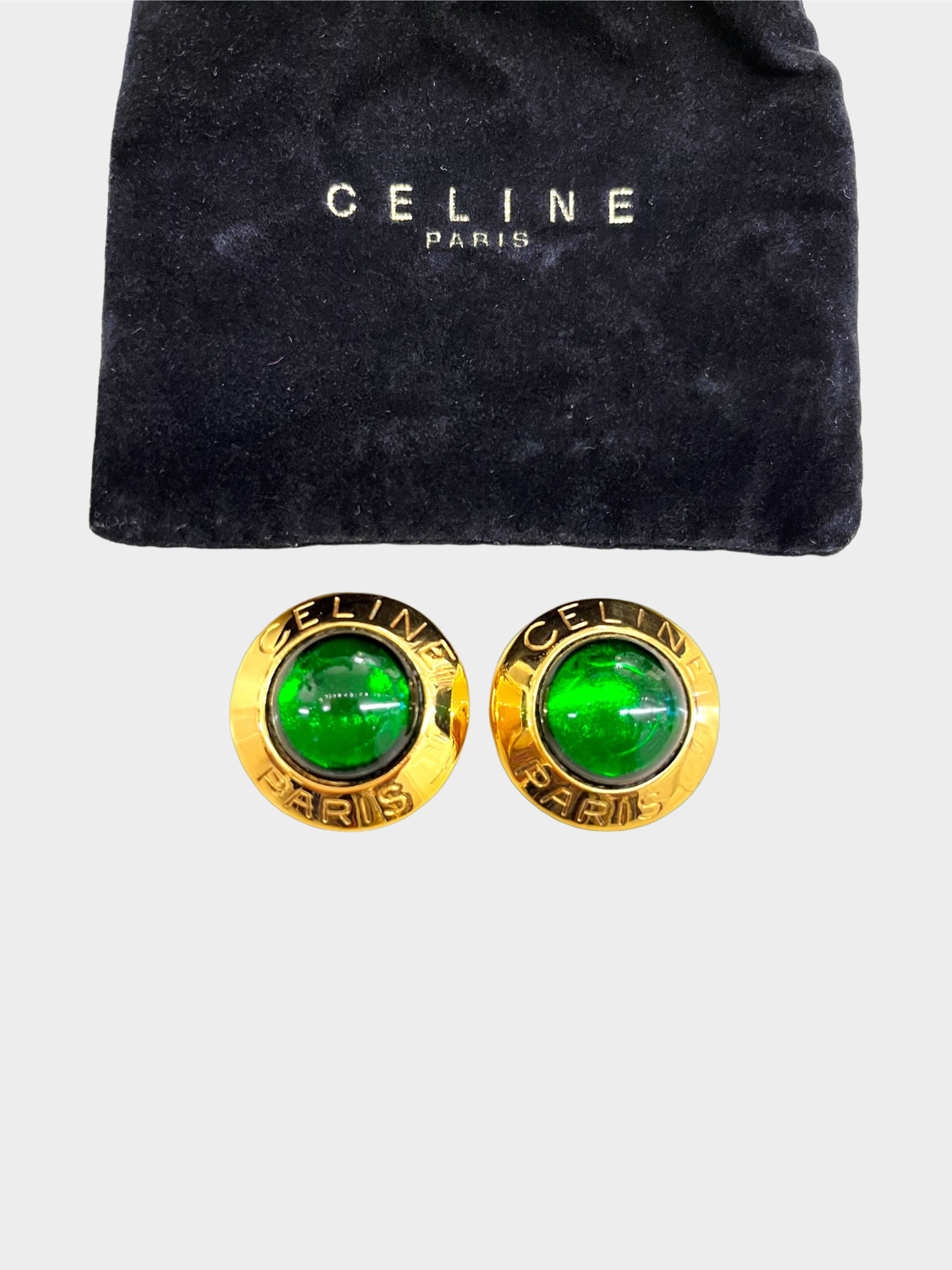 Celine 2000s Gold and Emerald Green Gripoix Clip-On Earrings