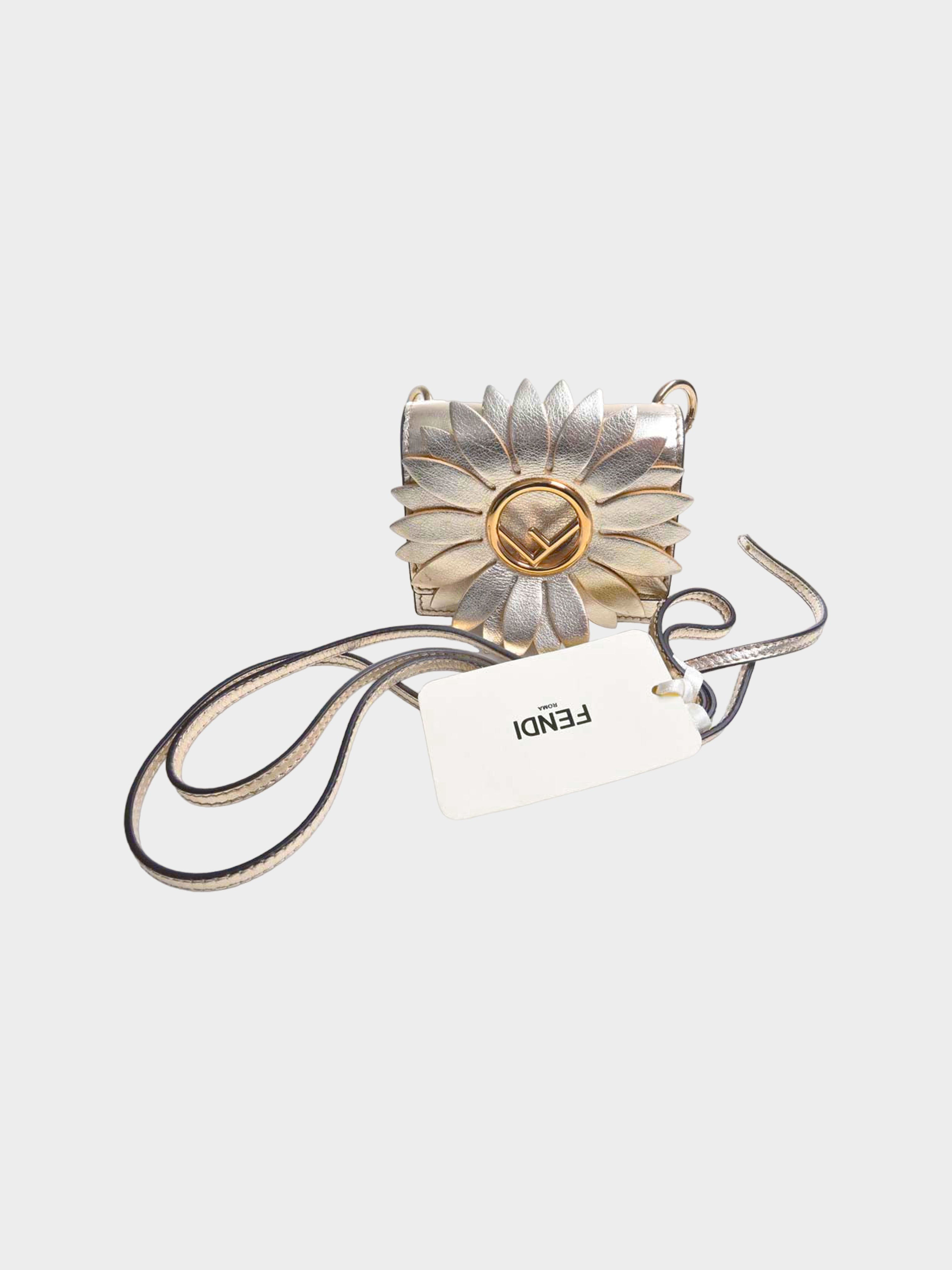 Fendi 2010s Gold Leather Micro Flower Kan I Crossbody Bag