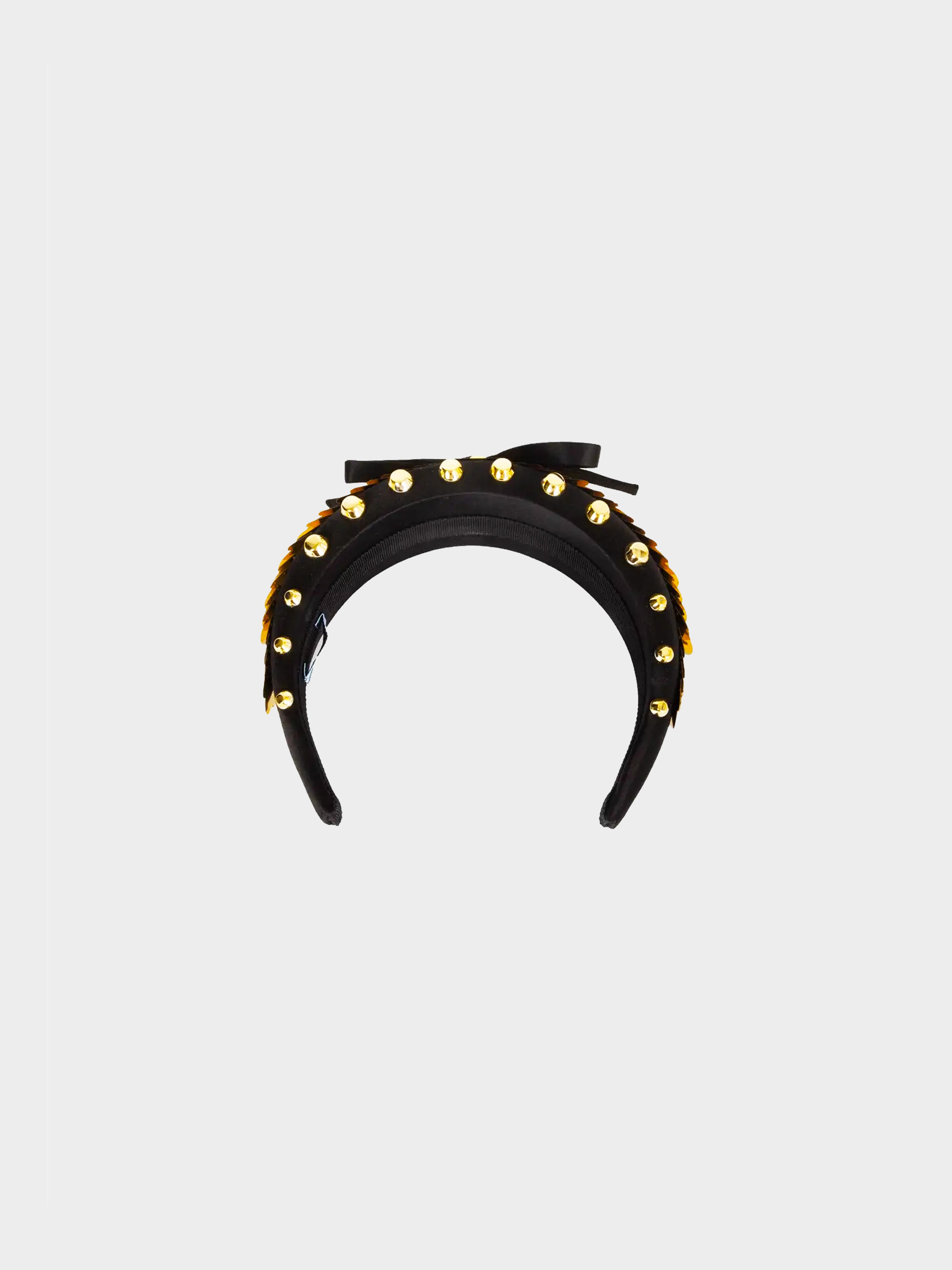 Prada 2010s Black and Gold Satin Studded Headband