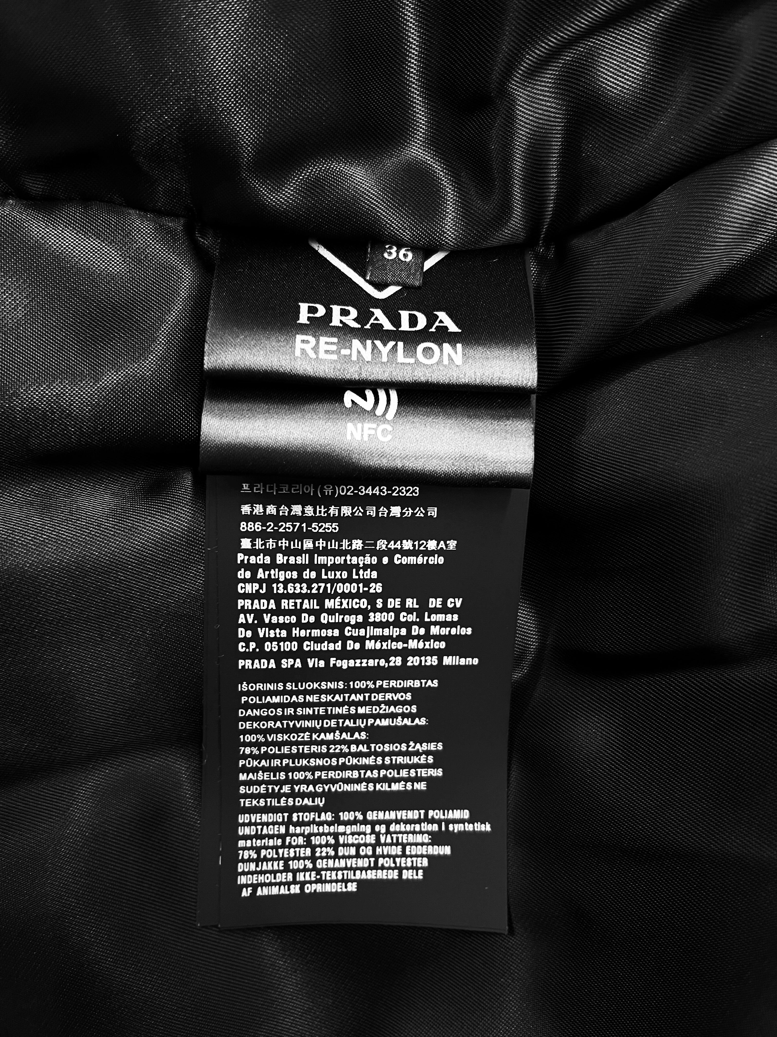 Prada 2021 Black Re-Nylon Puffer Jacket With Belt