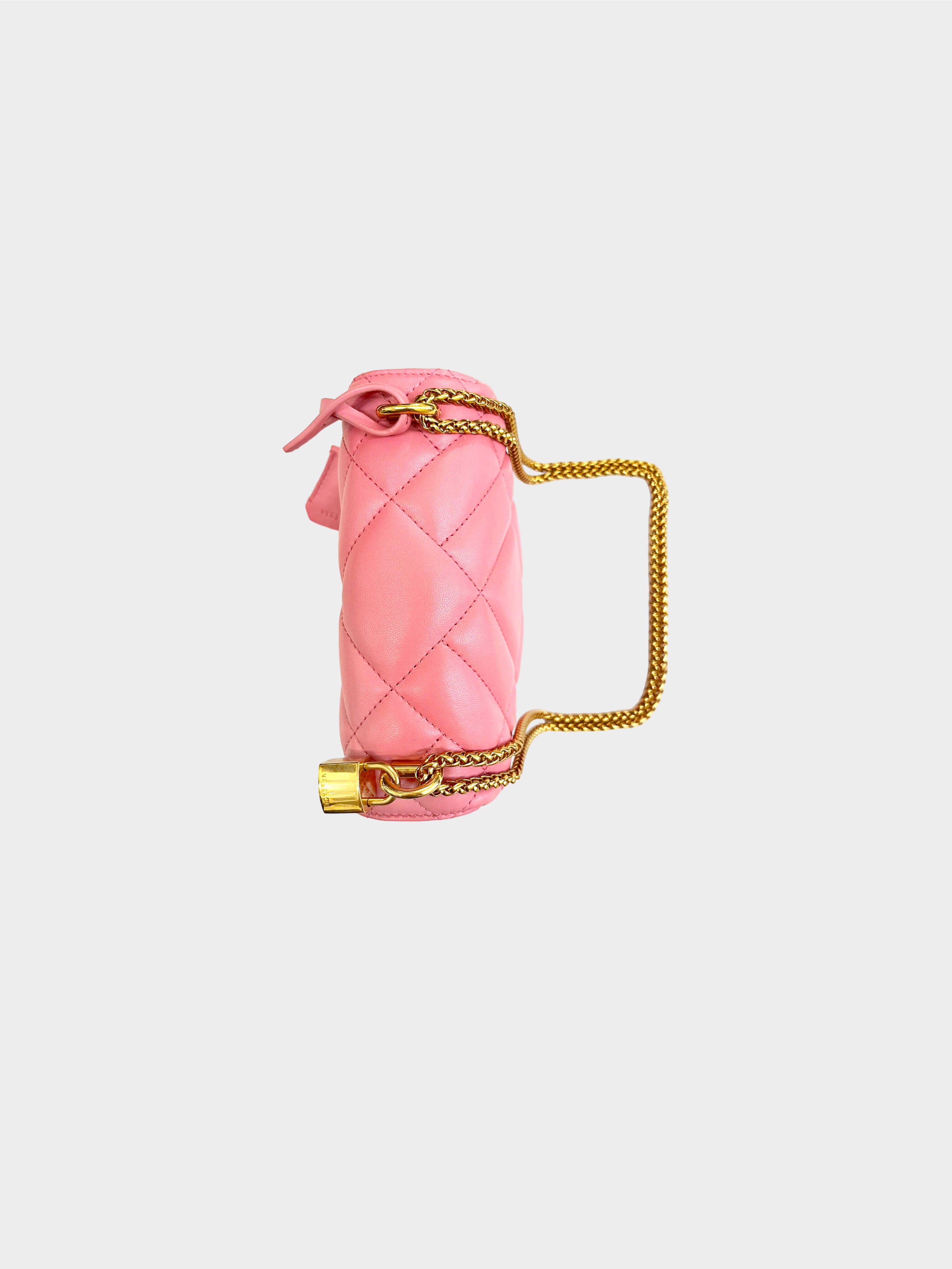 Versace 2010s Pink Quilted Leather Medusa Flap Bag