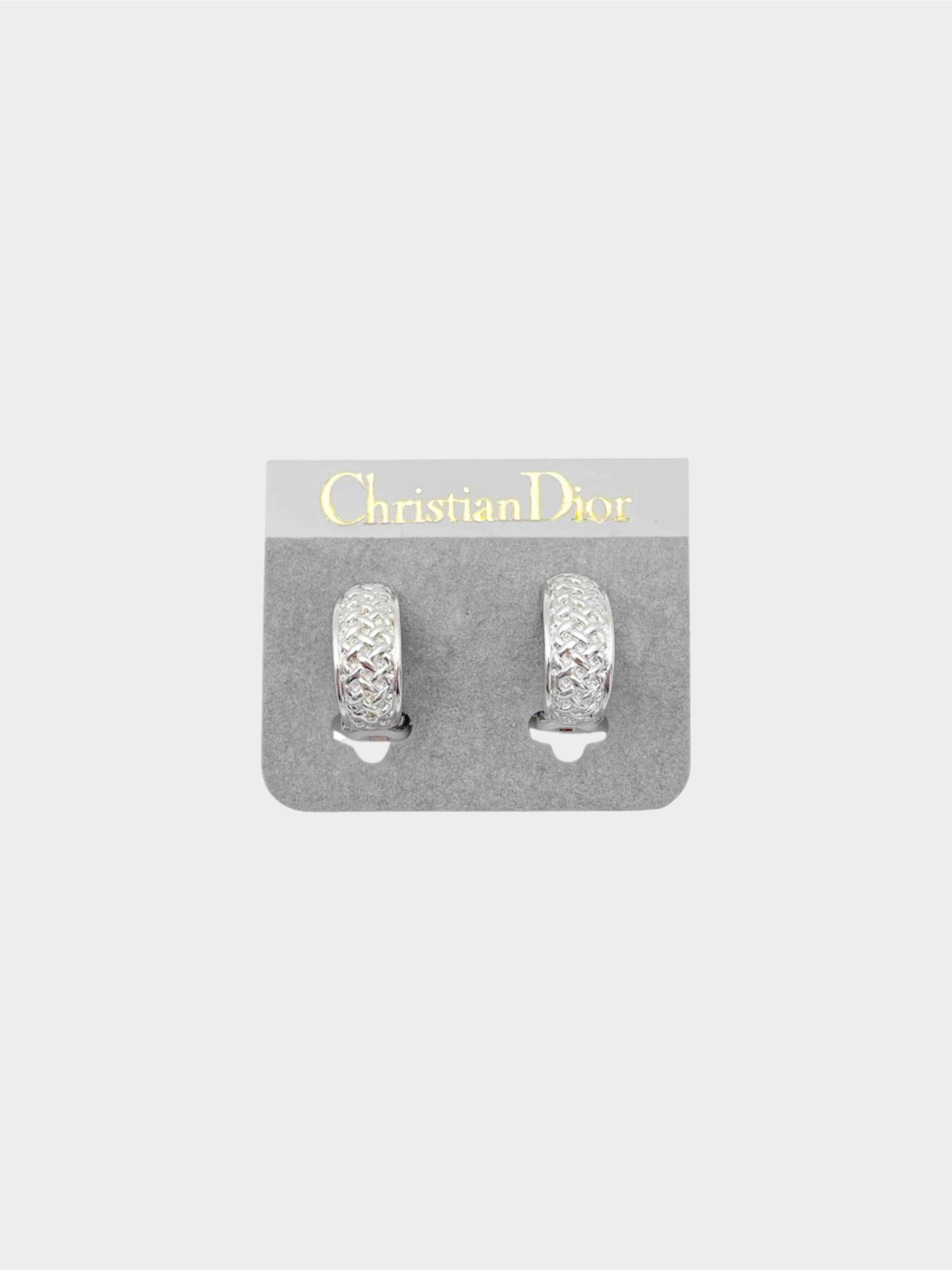 Christian Dior 1980s Silver Woven Pattern Clip-On Earrings