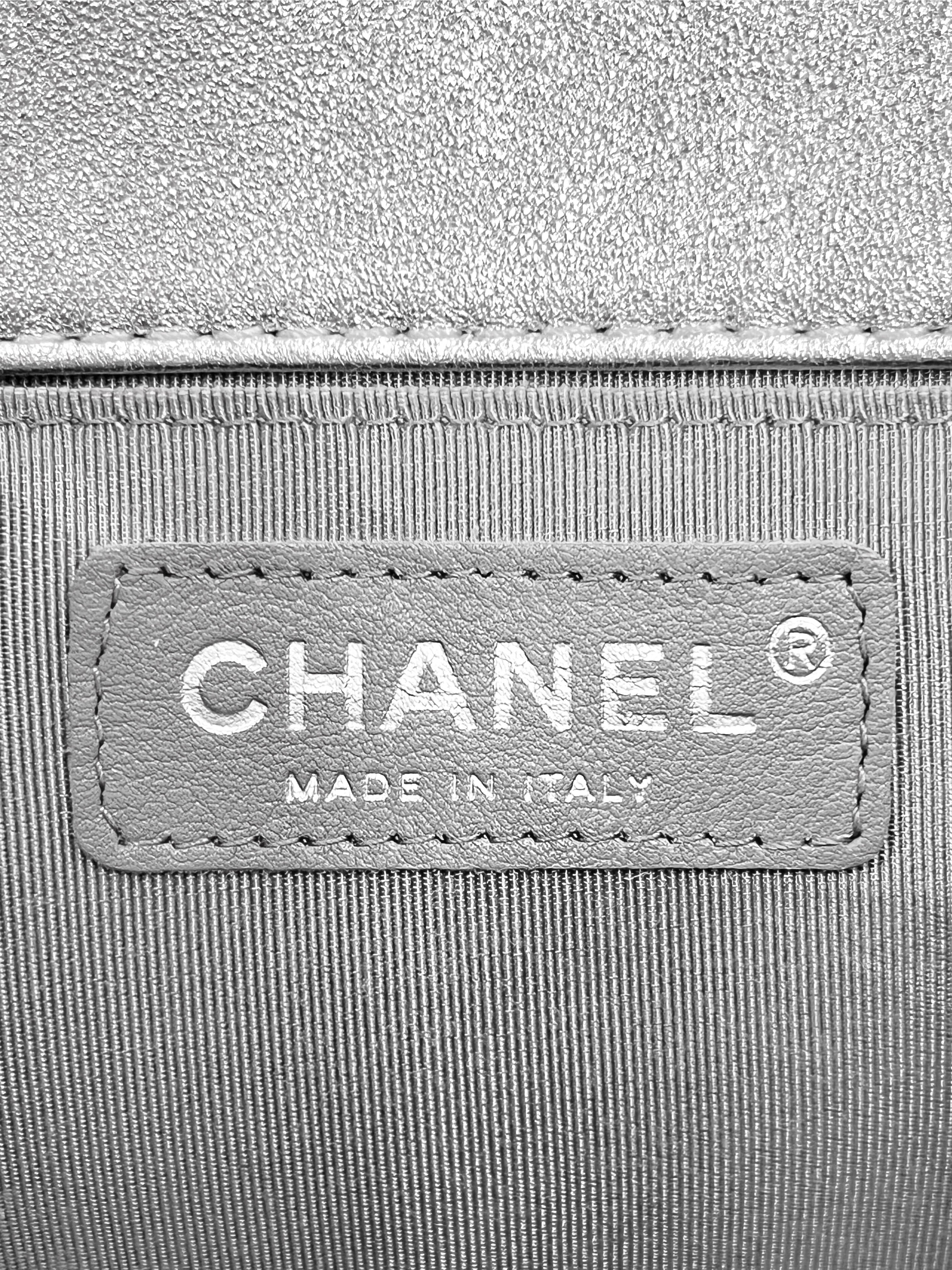 Chanel 2014 Silver Perforated Lambskin Leather Flap Bag