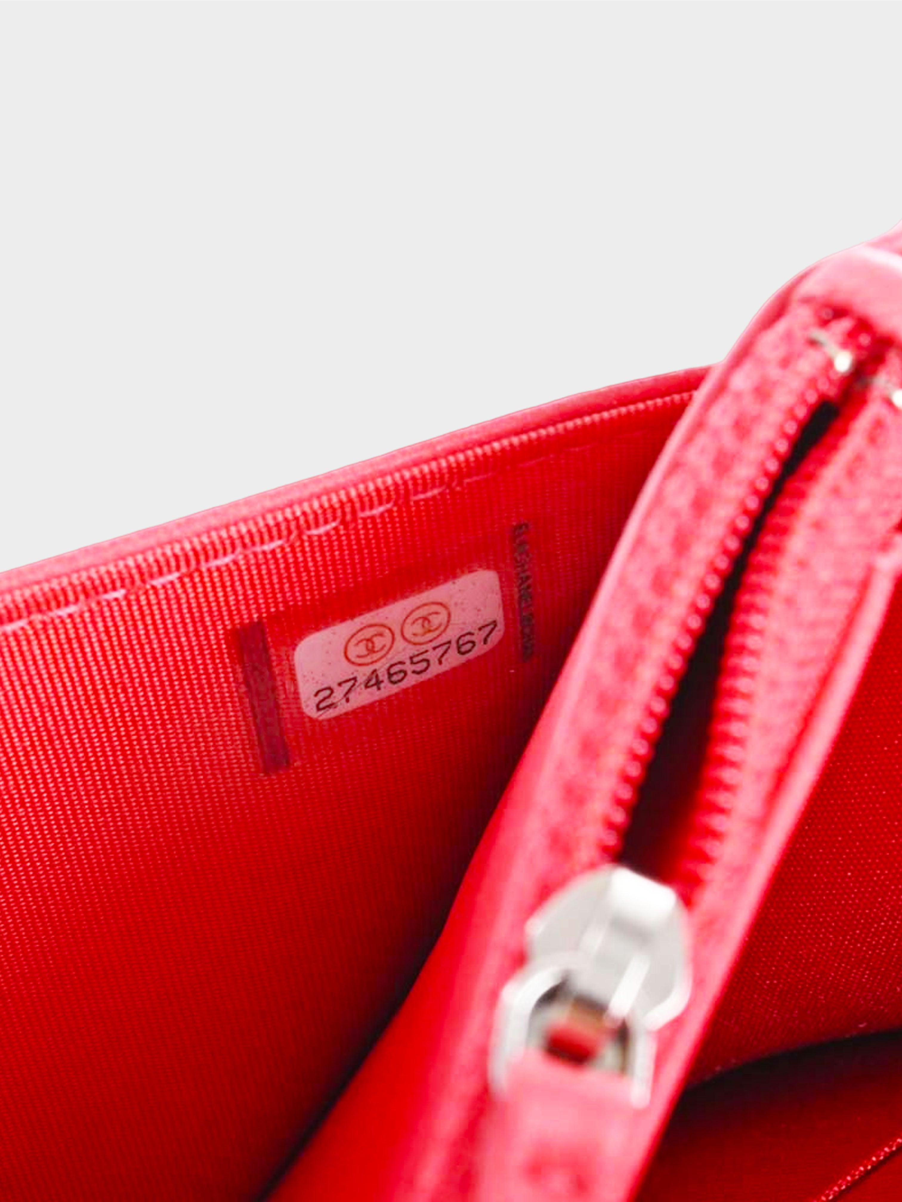 Chanel 2019 Red and Pink Caviar Leather Matelasse Wallet on Chain