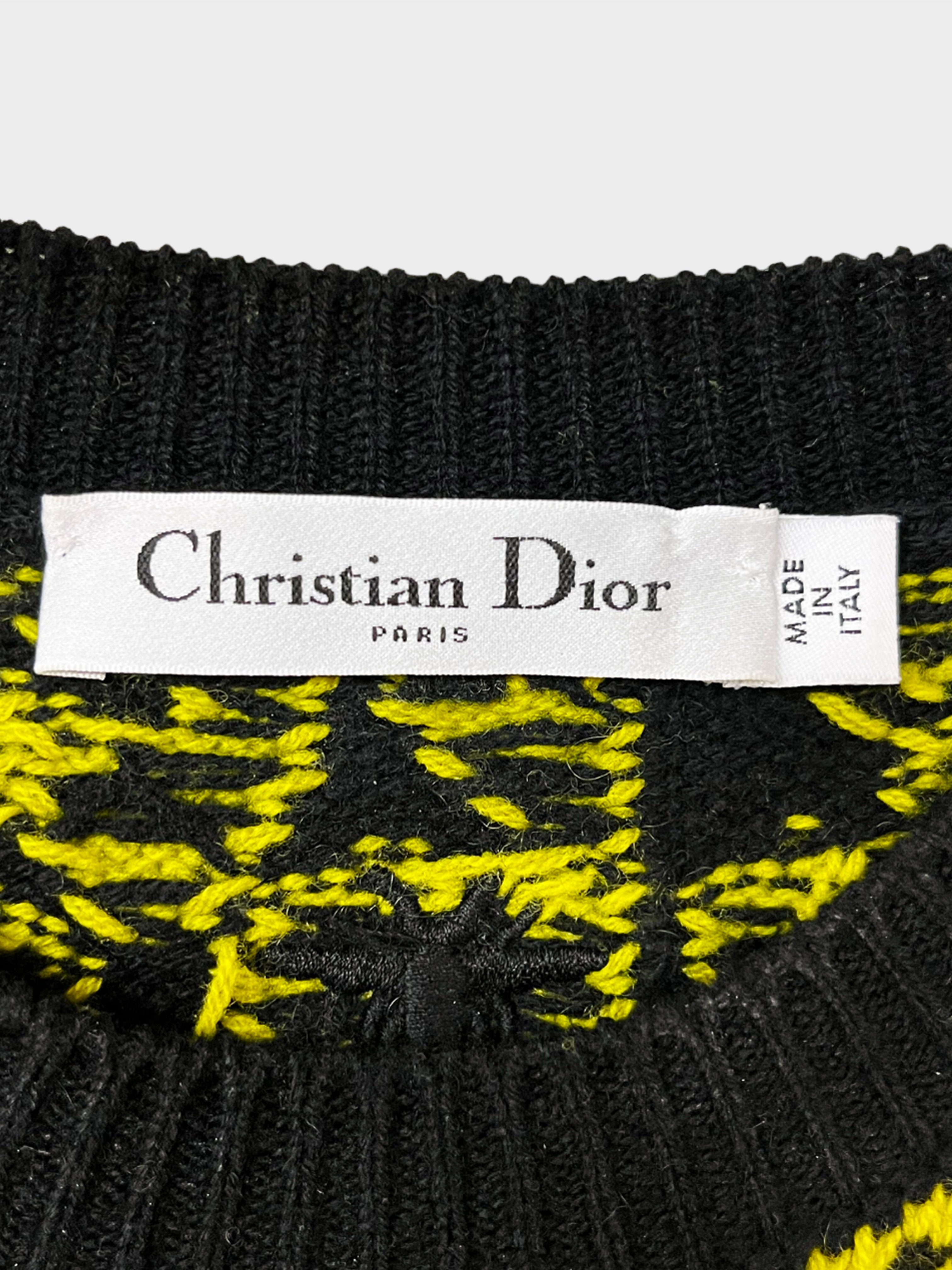 Christian Dior 2021 Neon Green and Black Leopard Print Cashmere Sweater