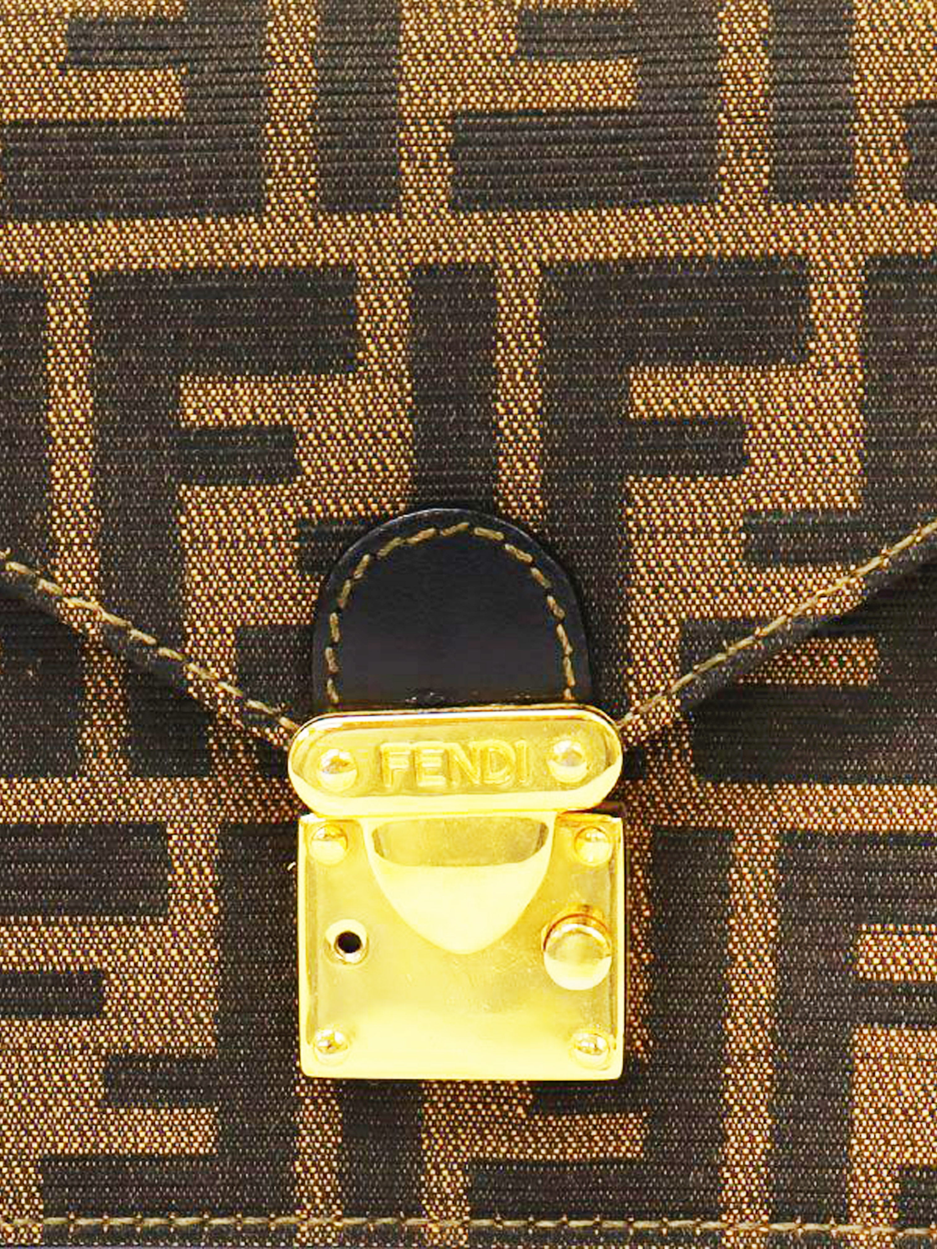 Fendi 2010s Mini  Zucca Press Lock Shoulder Bag