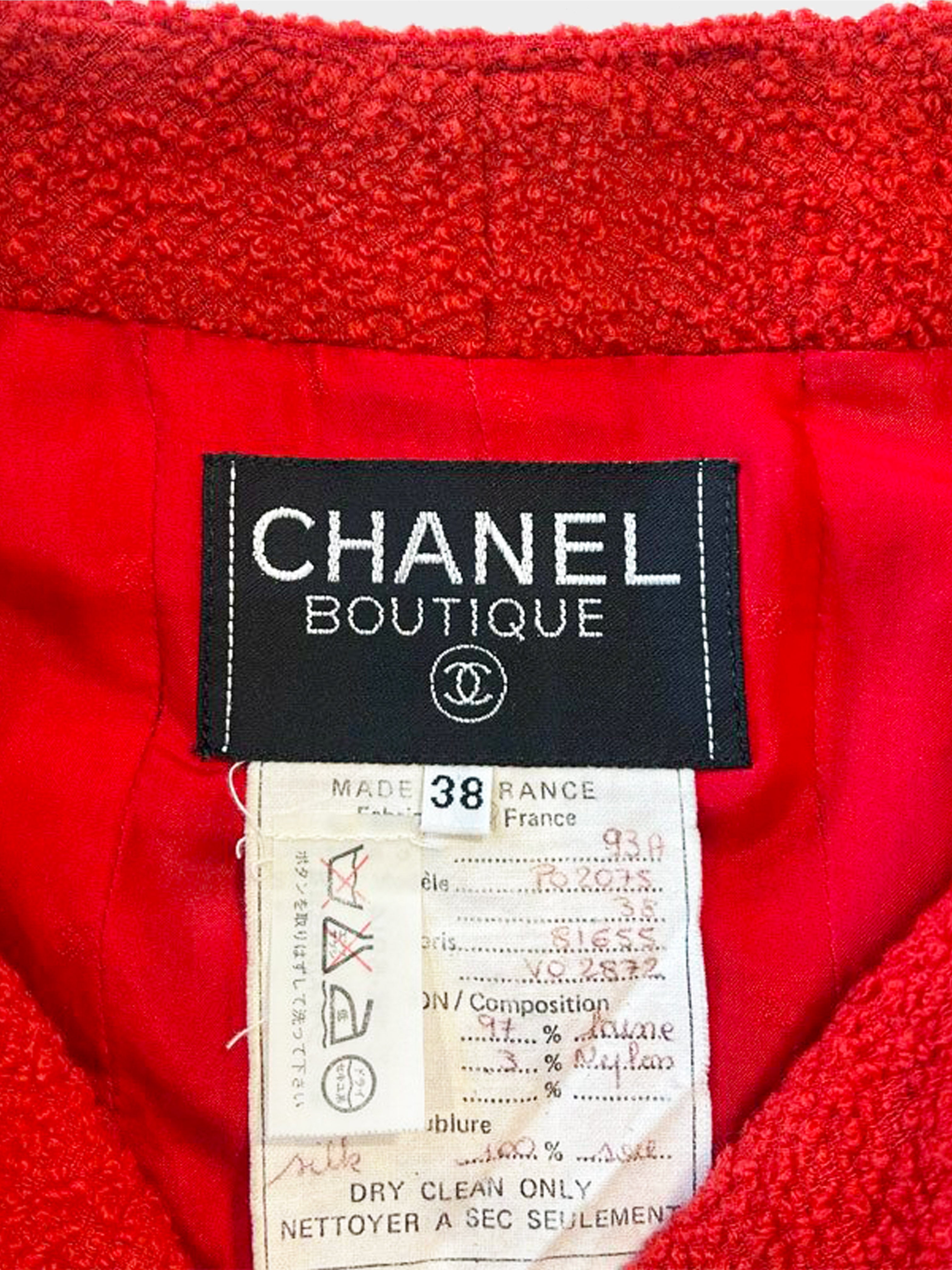 Chanel Fall 1993 Red COCO Button Tweed Jacket