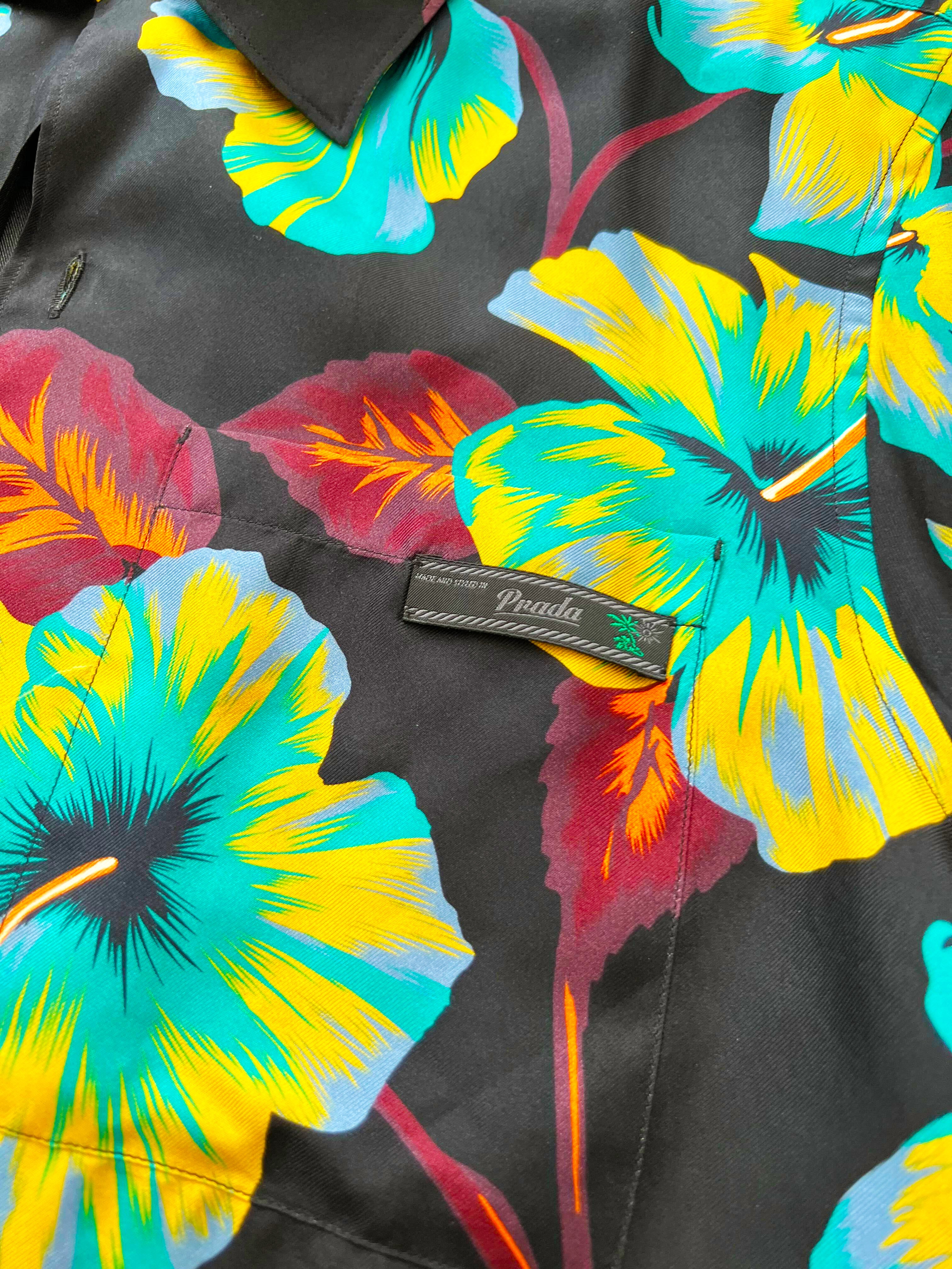 Prada 2010s Hawaiian Floral Print Short Sleeve Shirt