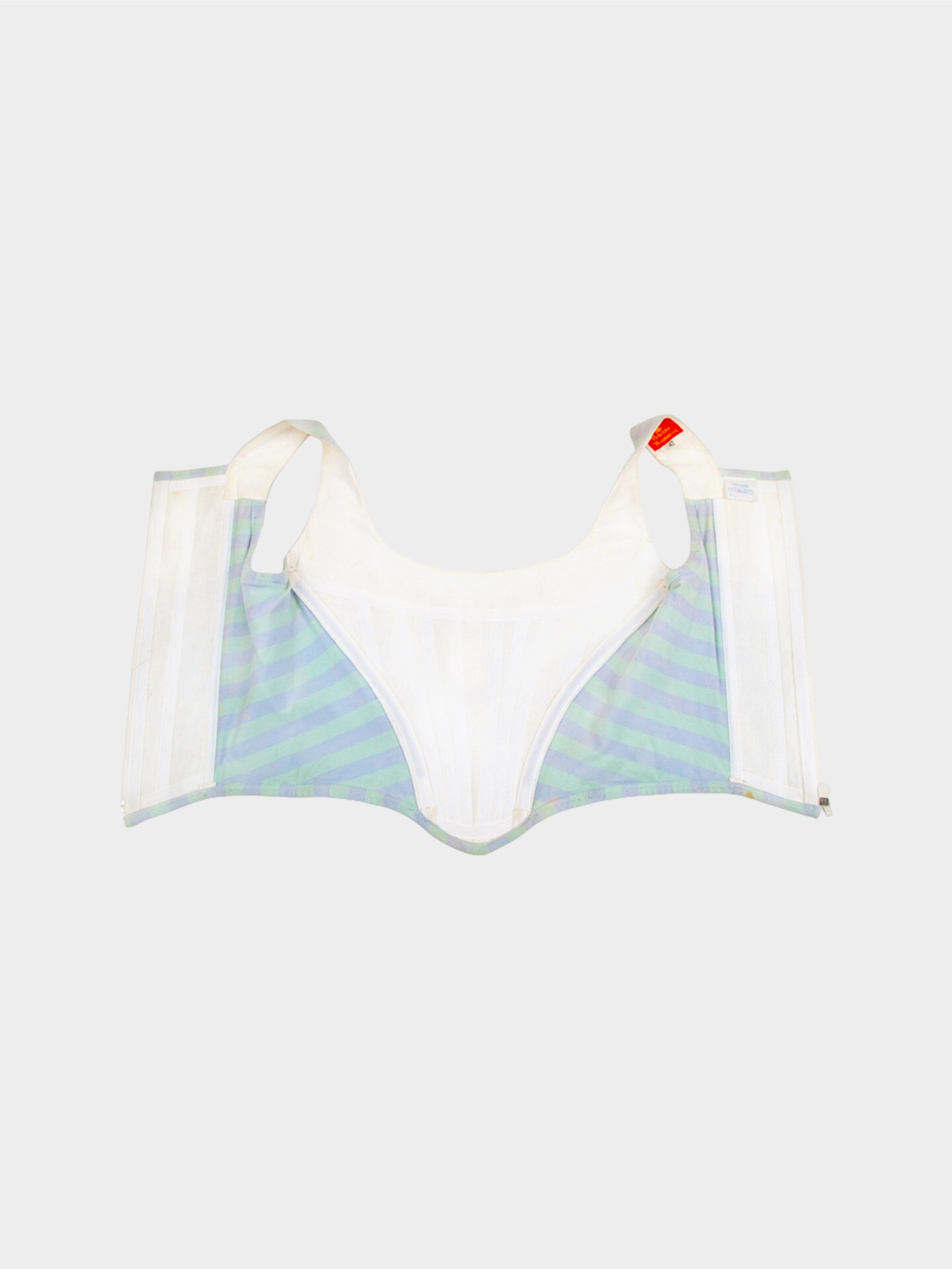 Vivienne Westwood 1990s Light Blue and Green Stripe Corset