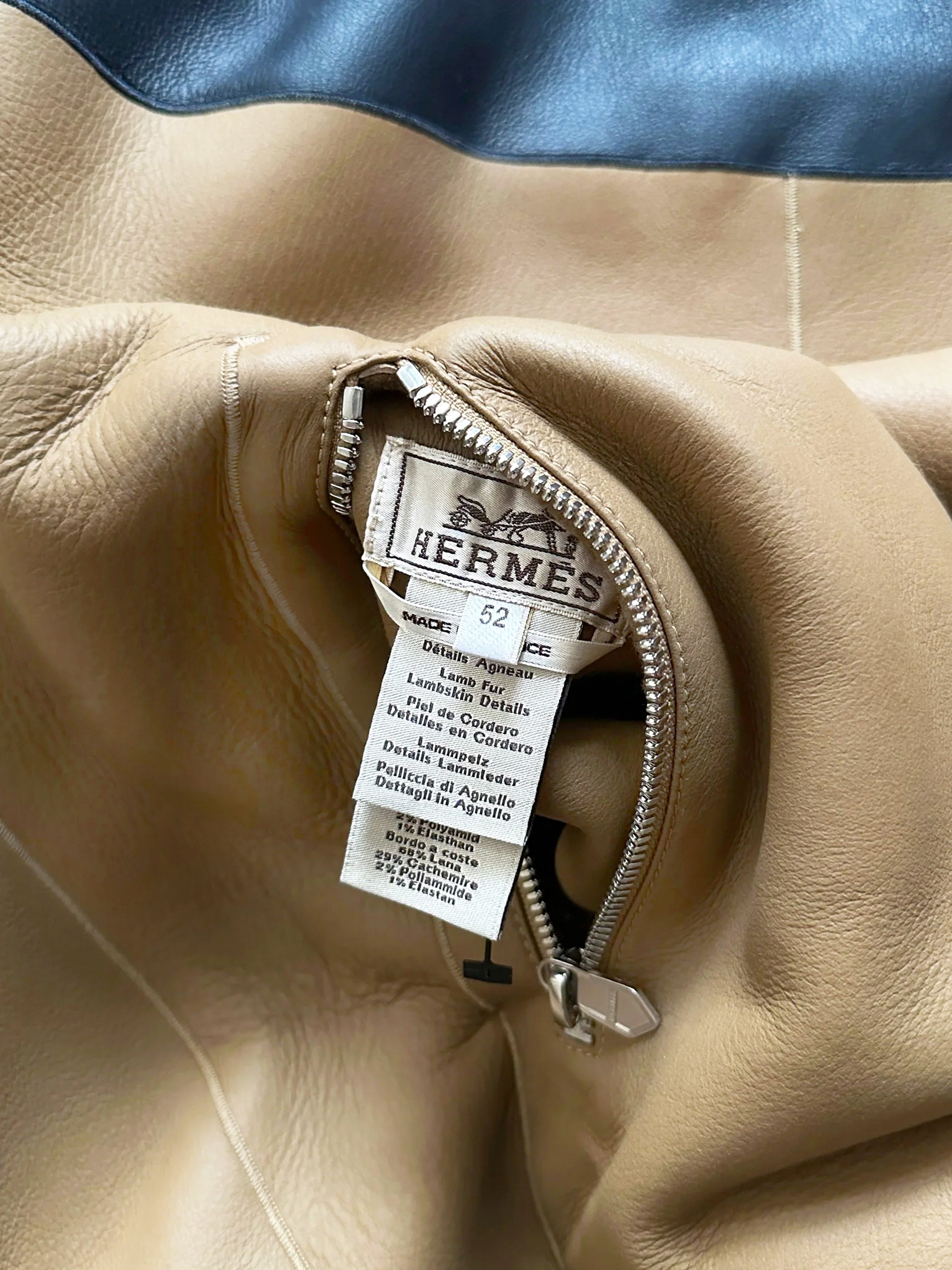 Hermès FW 2020 Runway Reversible Shearling and Leather Paneled Half Zip Jacket