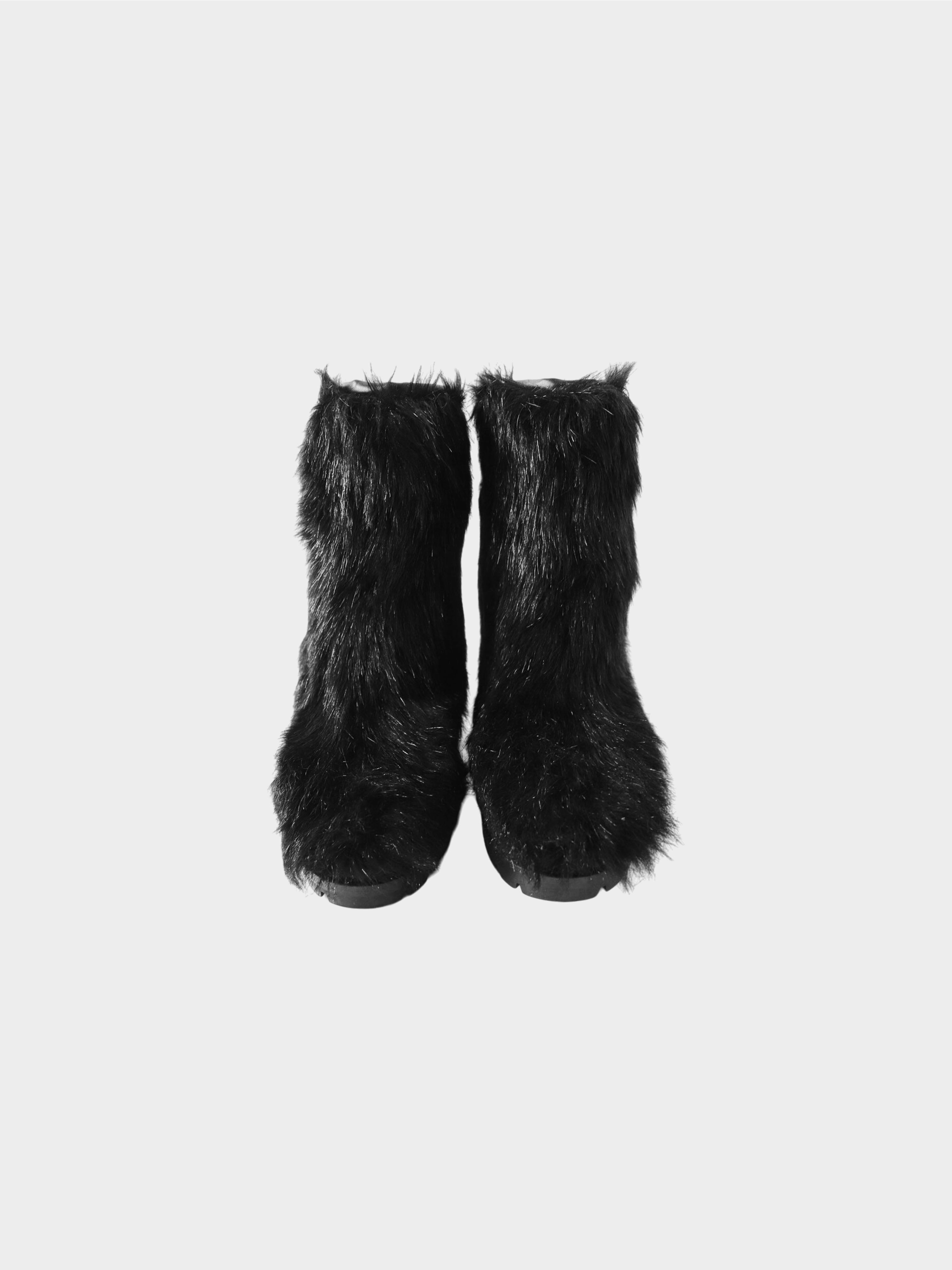 Chanel FW 2010 Rare Black Fur CC Boots with Belts