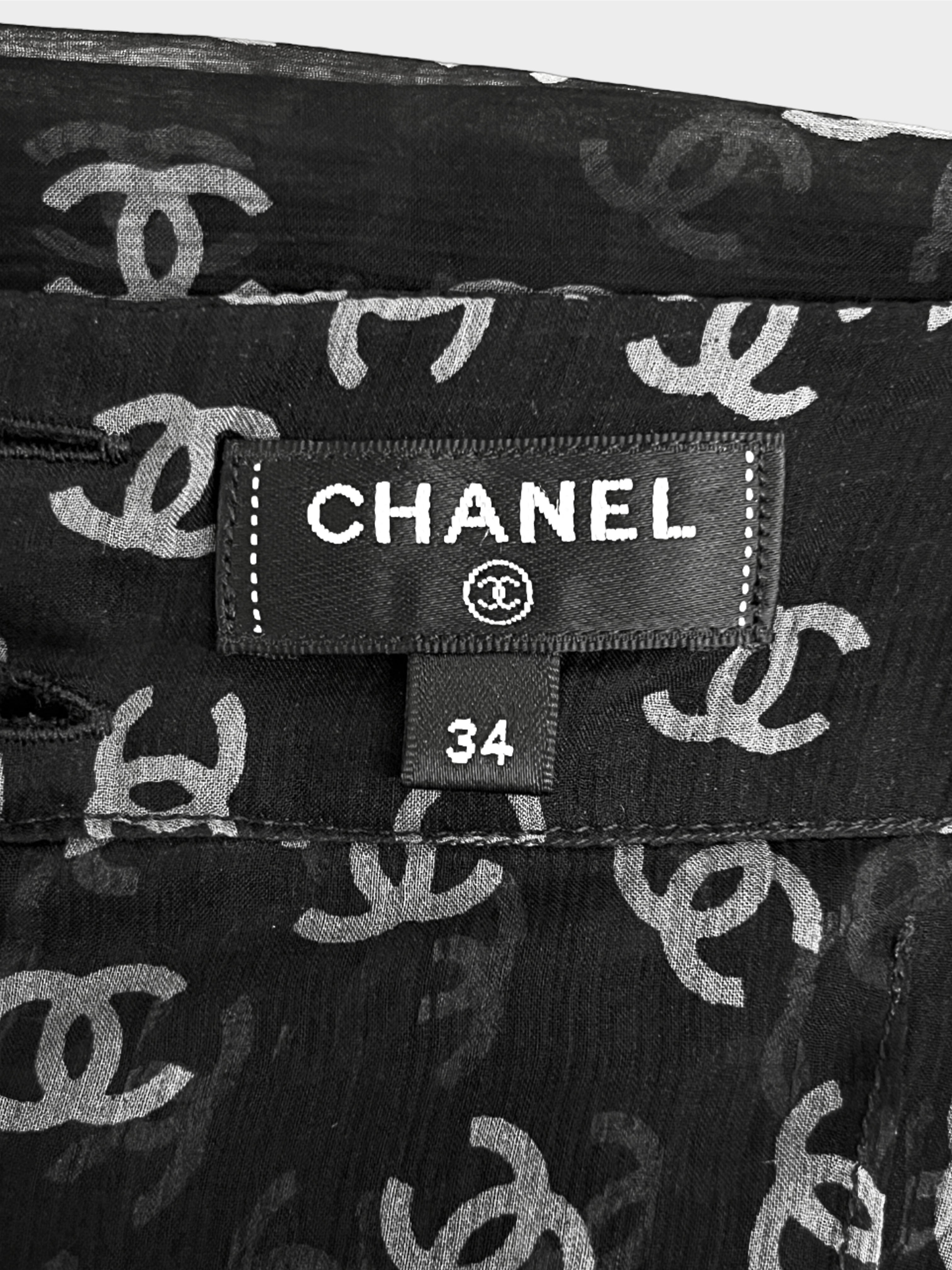 Chanel 2010s CC Logo All-over Print Pleated Chiffon Dress · INTO