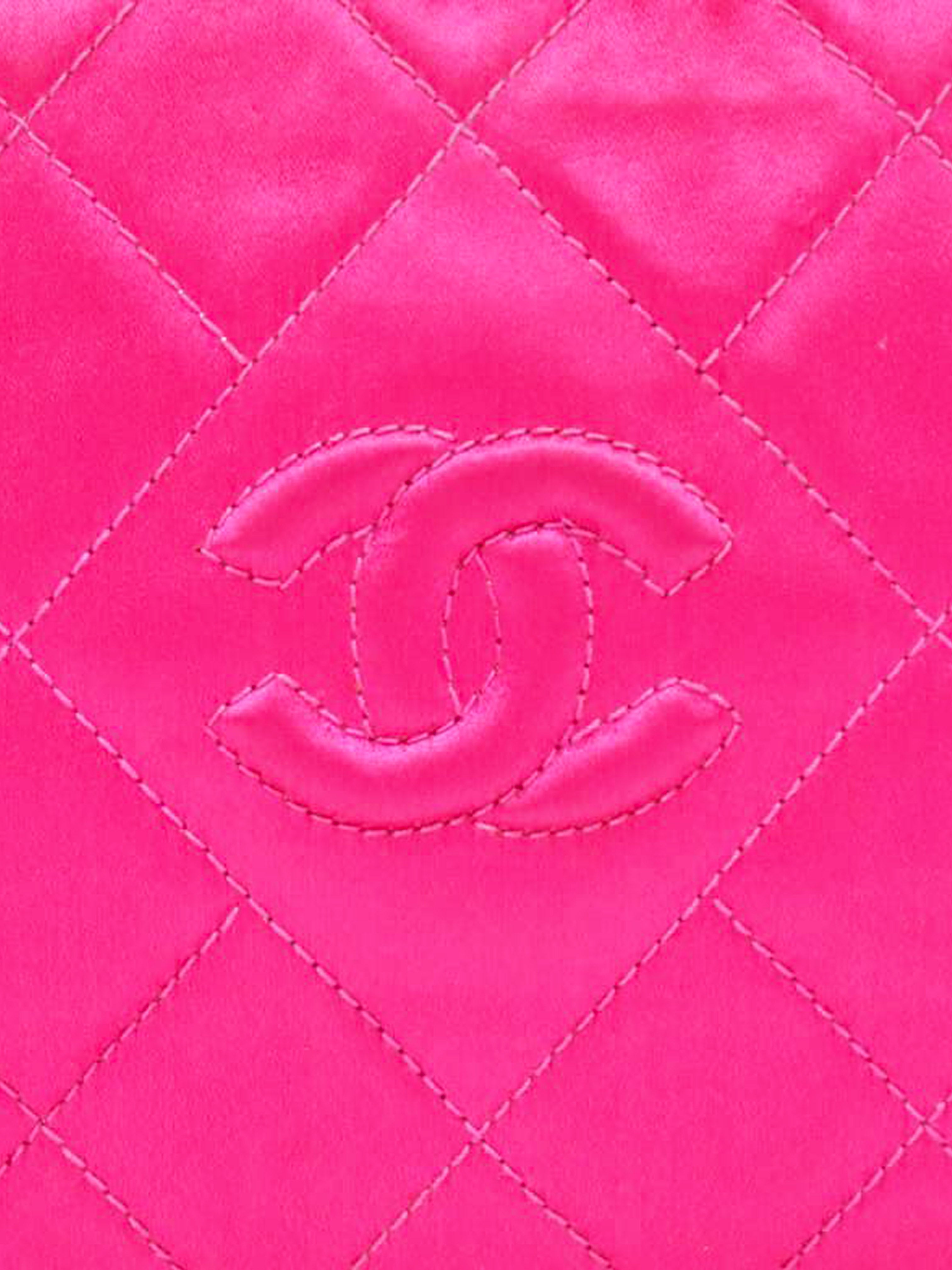 Chanel 1990-1991 Pink Satin Quilted Tassel Camera Bag