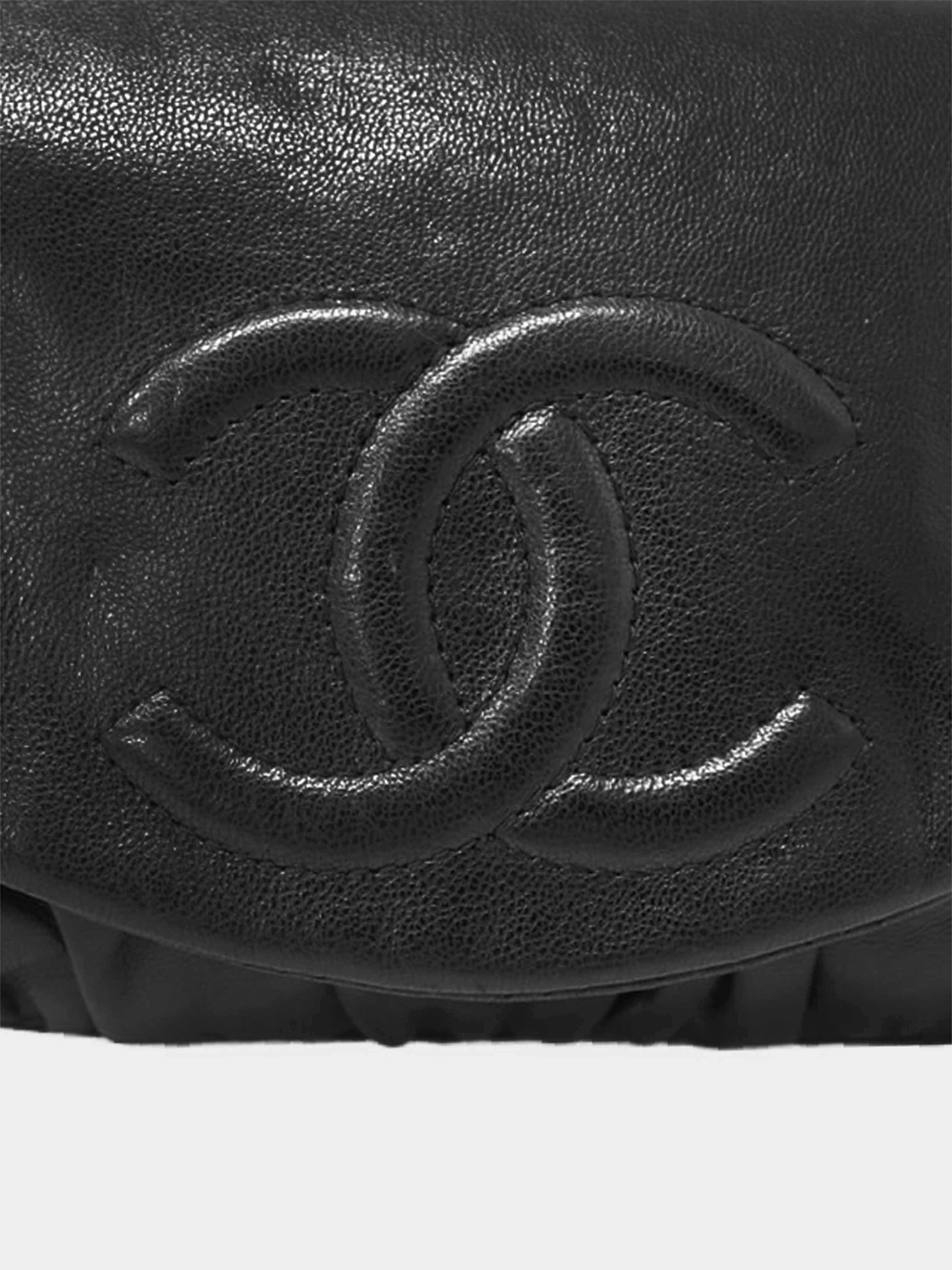 Chanel Black Pleated Leather Classic Flap Shoulder Bag