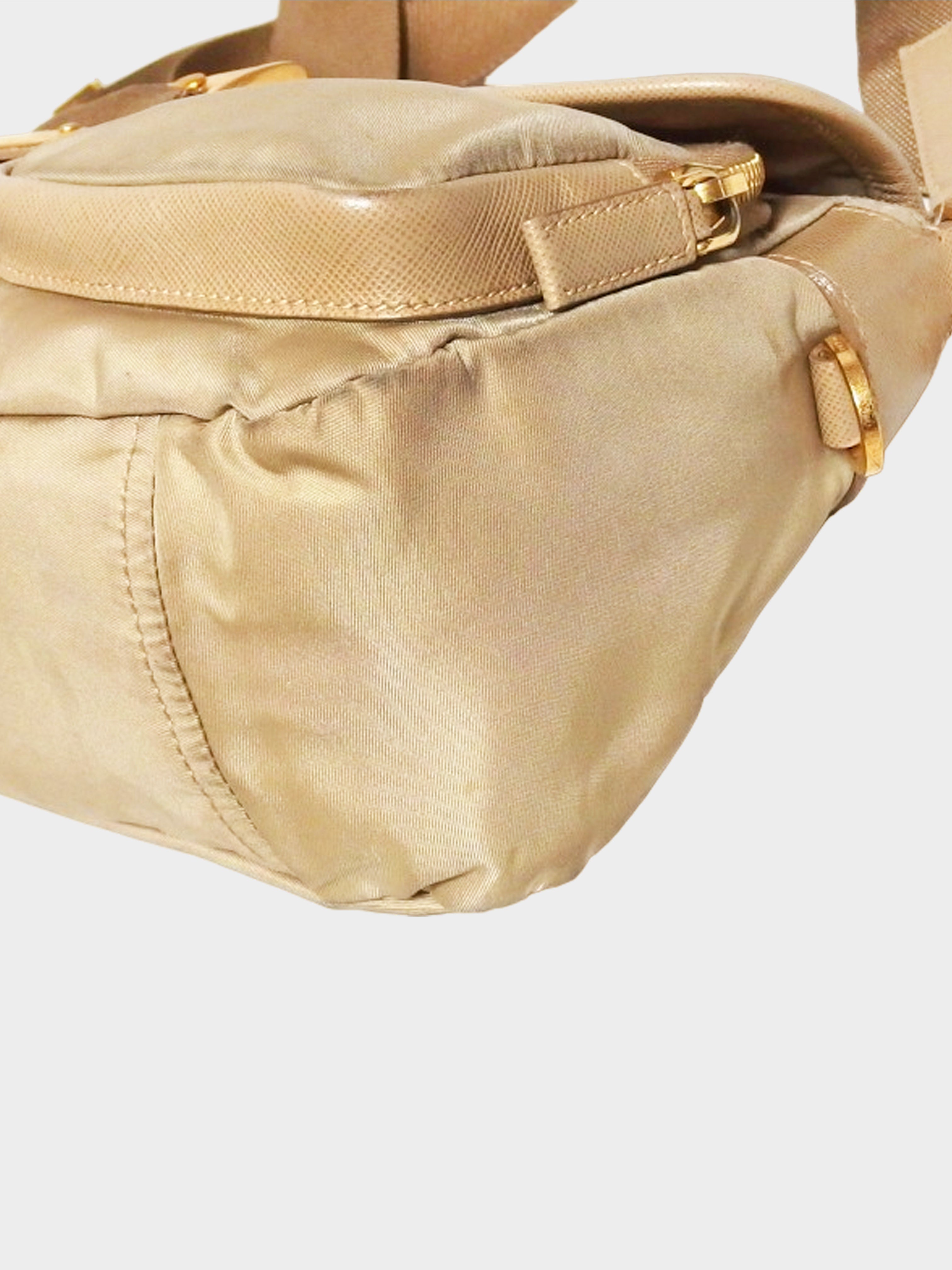 Prada 2010s Beige Vela Sport Buckle Shoulder Bag