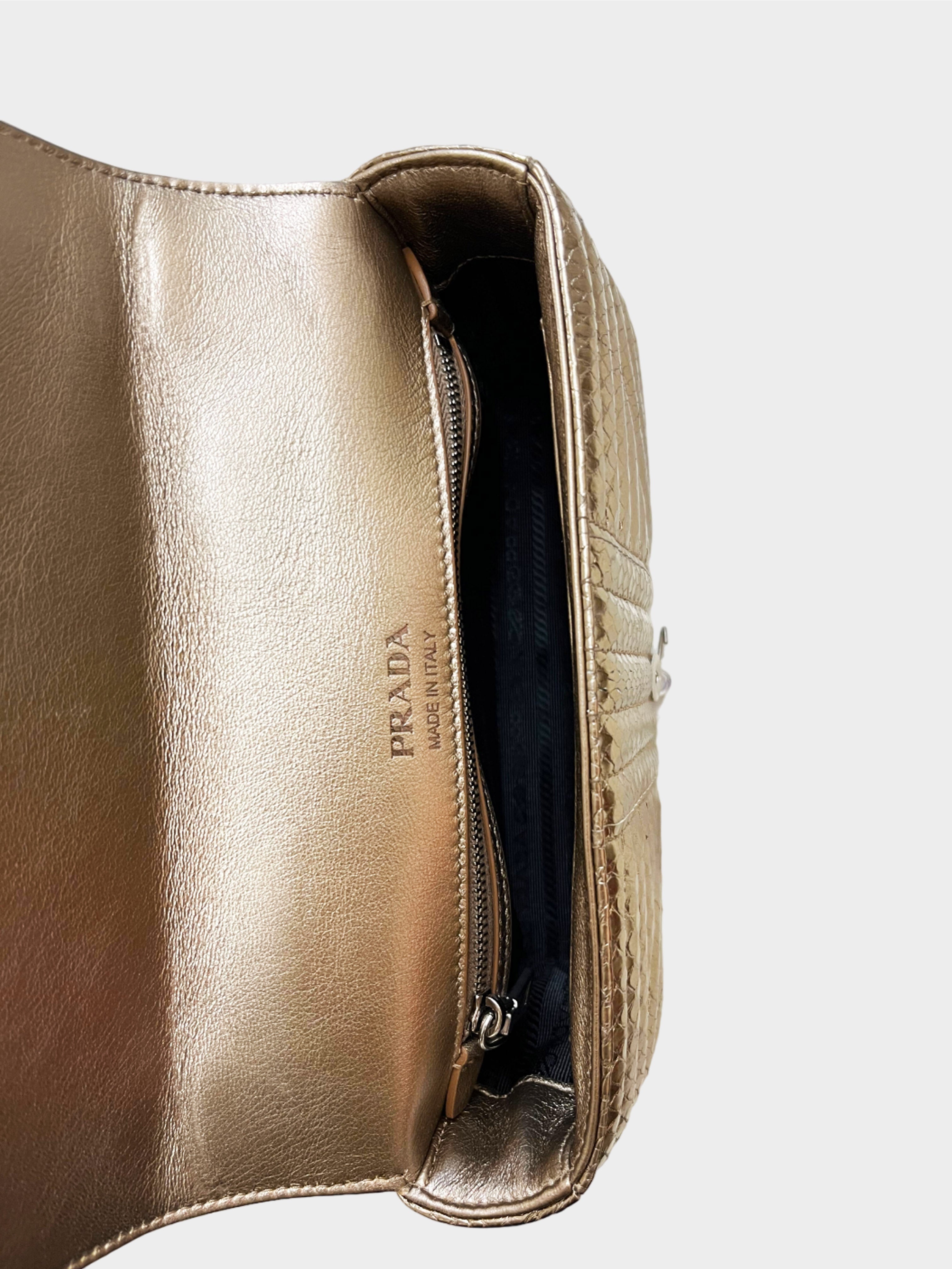 Prada 2010s Gold Python Leather Diagramme Shoulder Bag