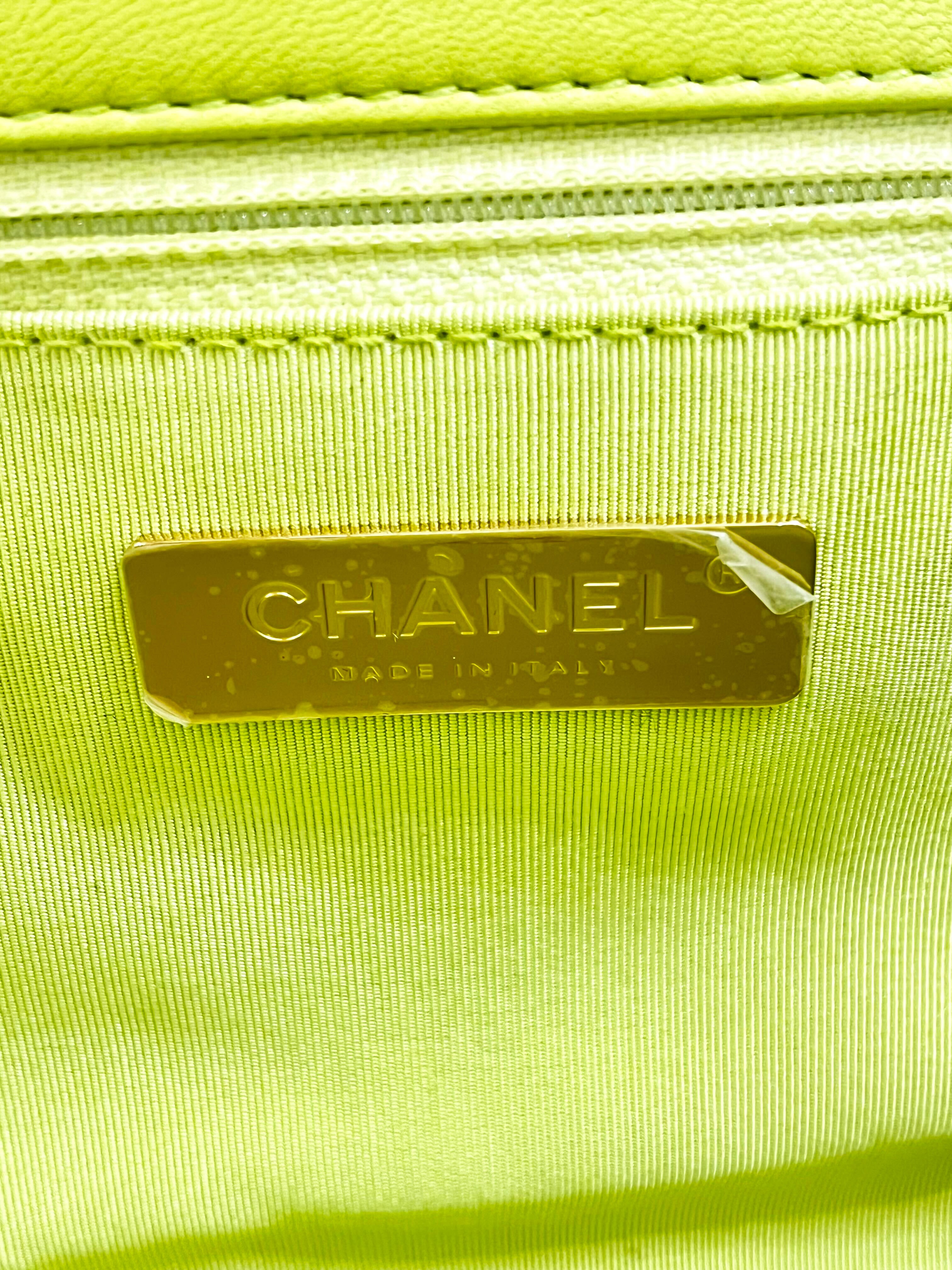 Chanel 2021 19' Neon Yellow Quilted Lambskin Flap Bag · INTO