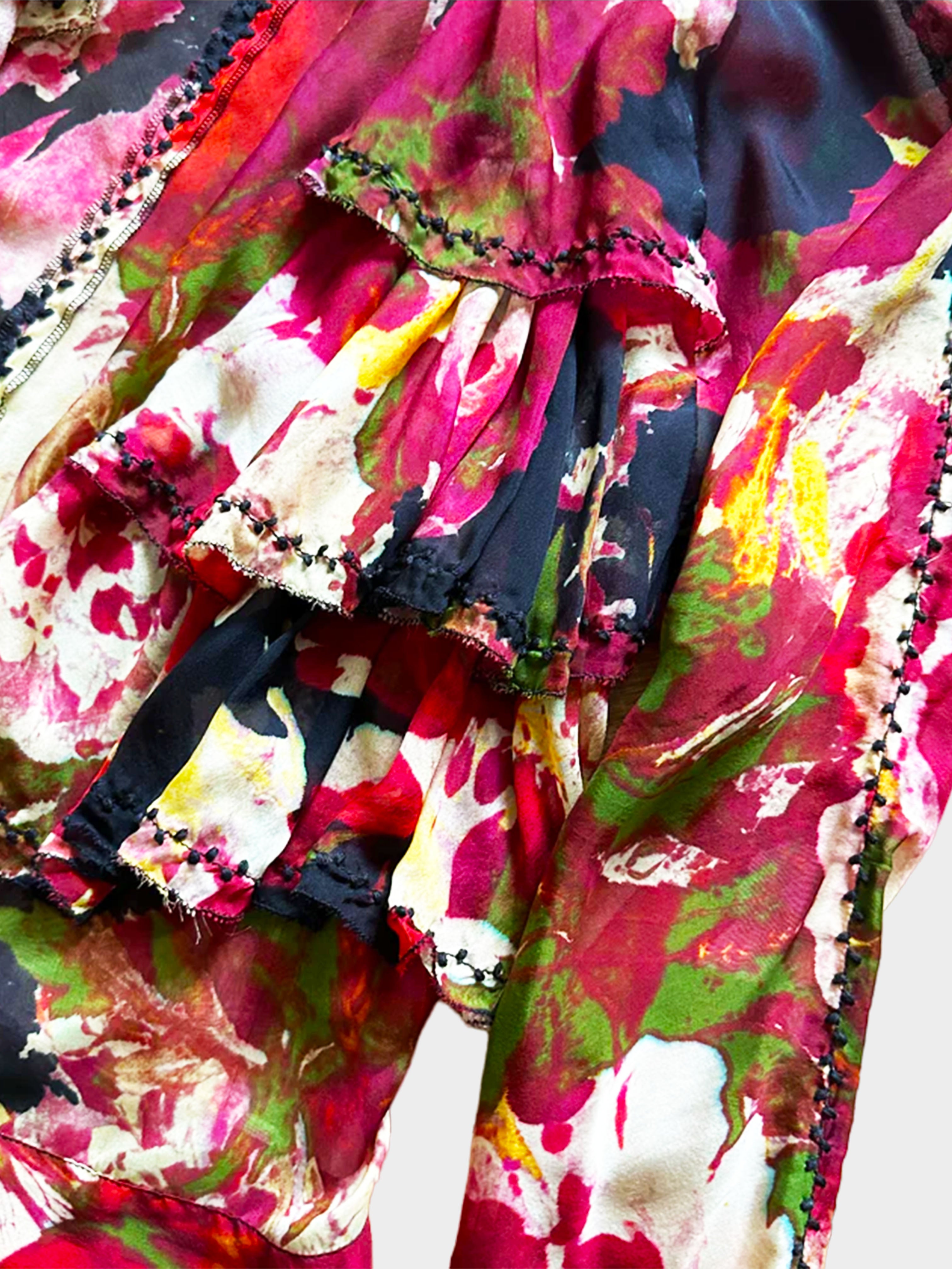 Jean Paul Gaultier 1990s Ruffled Floral Wrap Around Silk Crop Top