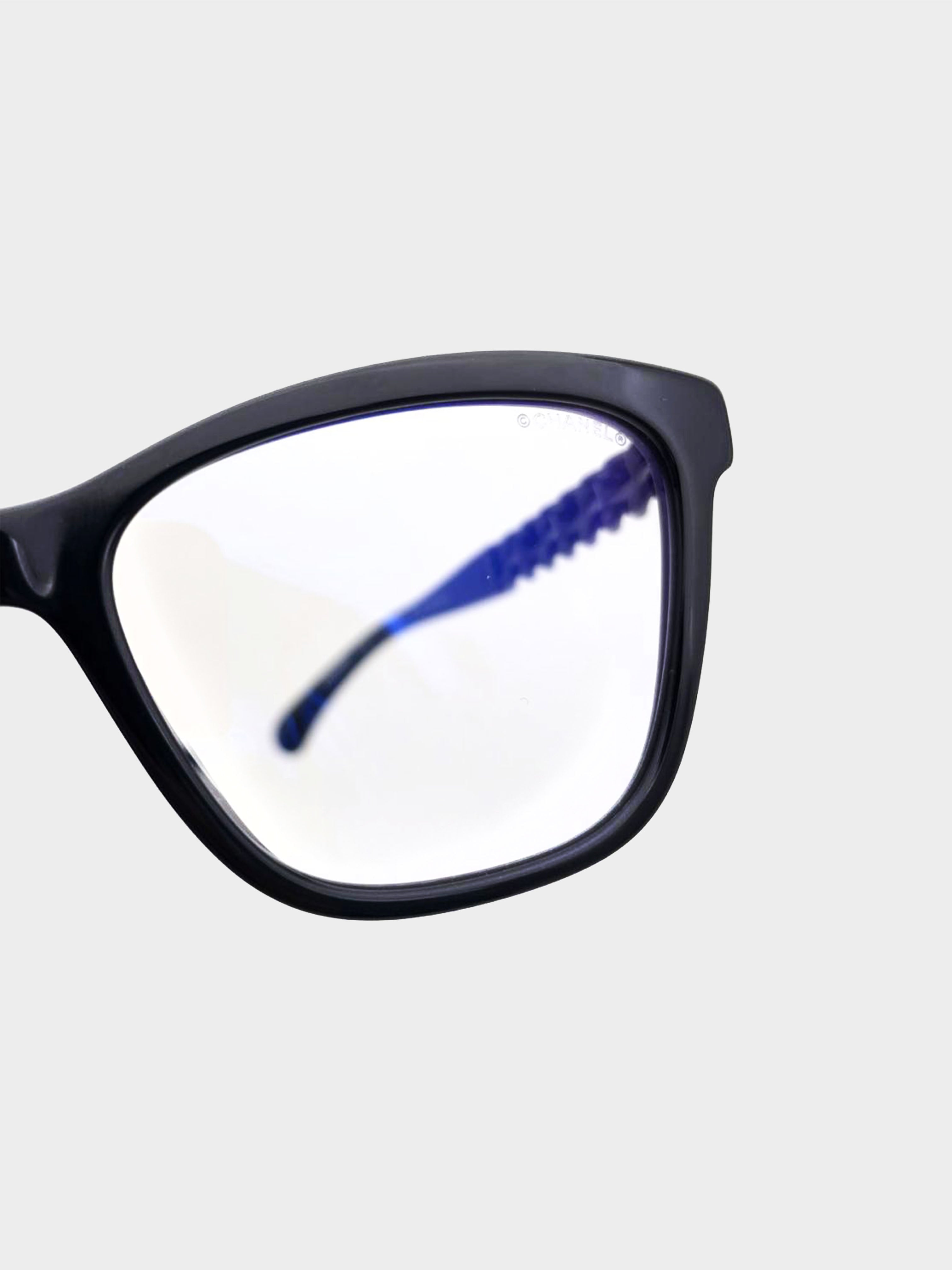 Chanel Black Plastic Oversized Clear Lens Blue Light Glasses