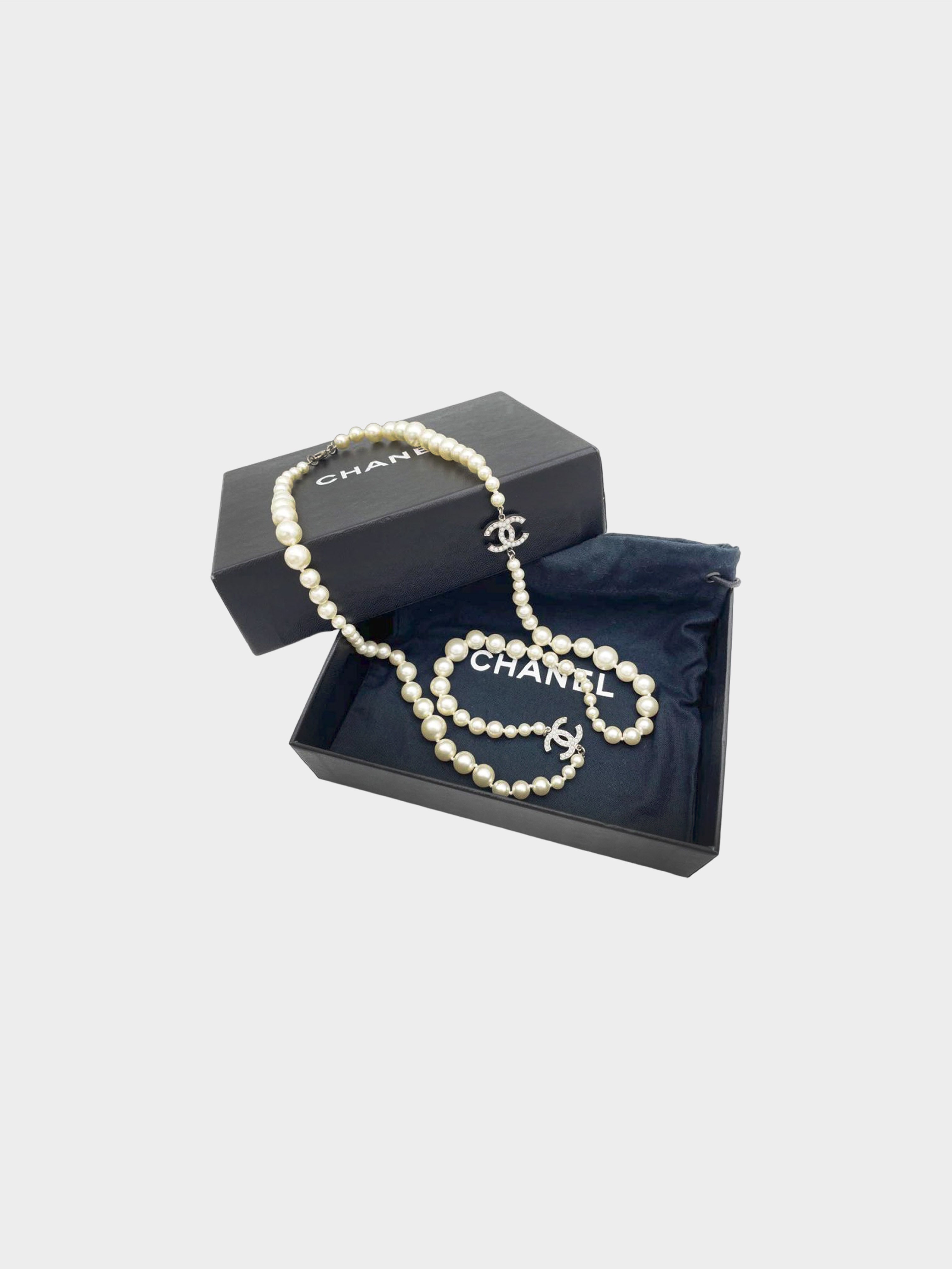 Chanel 2009 Long Pearl CC Necklace