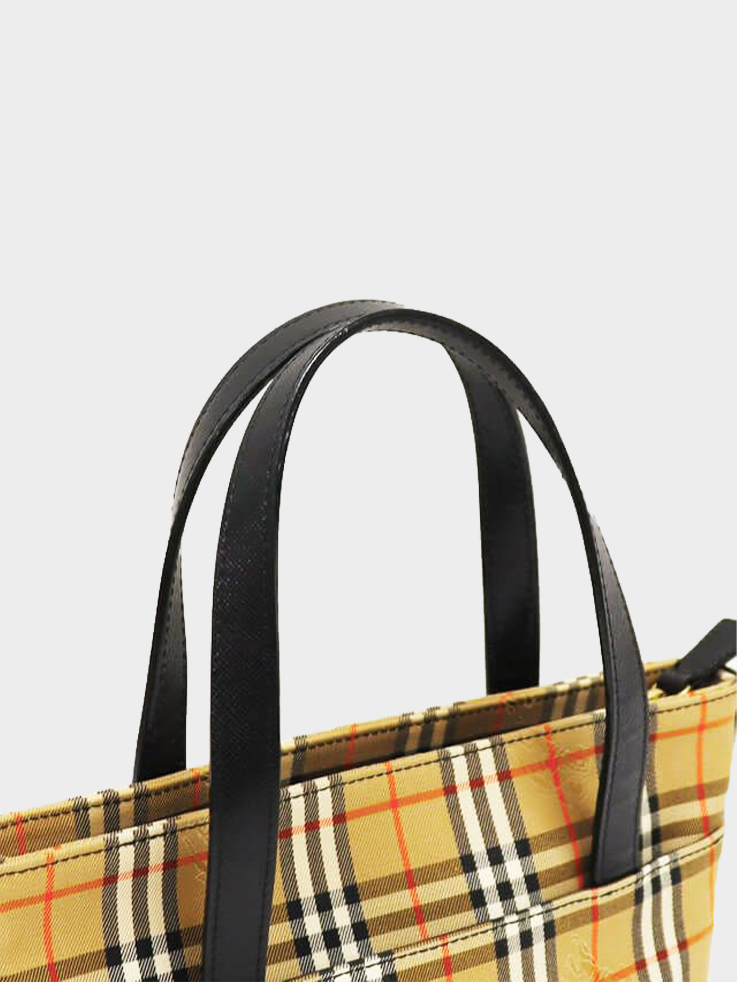 BURBERRY Leather-trimmed checked coated-canvas tote