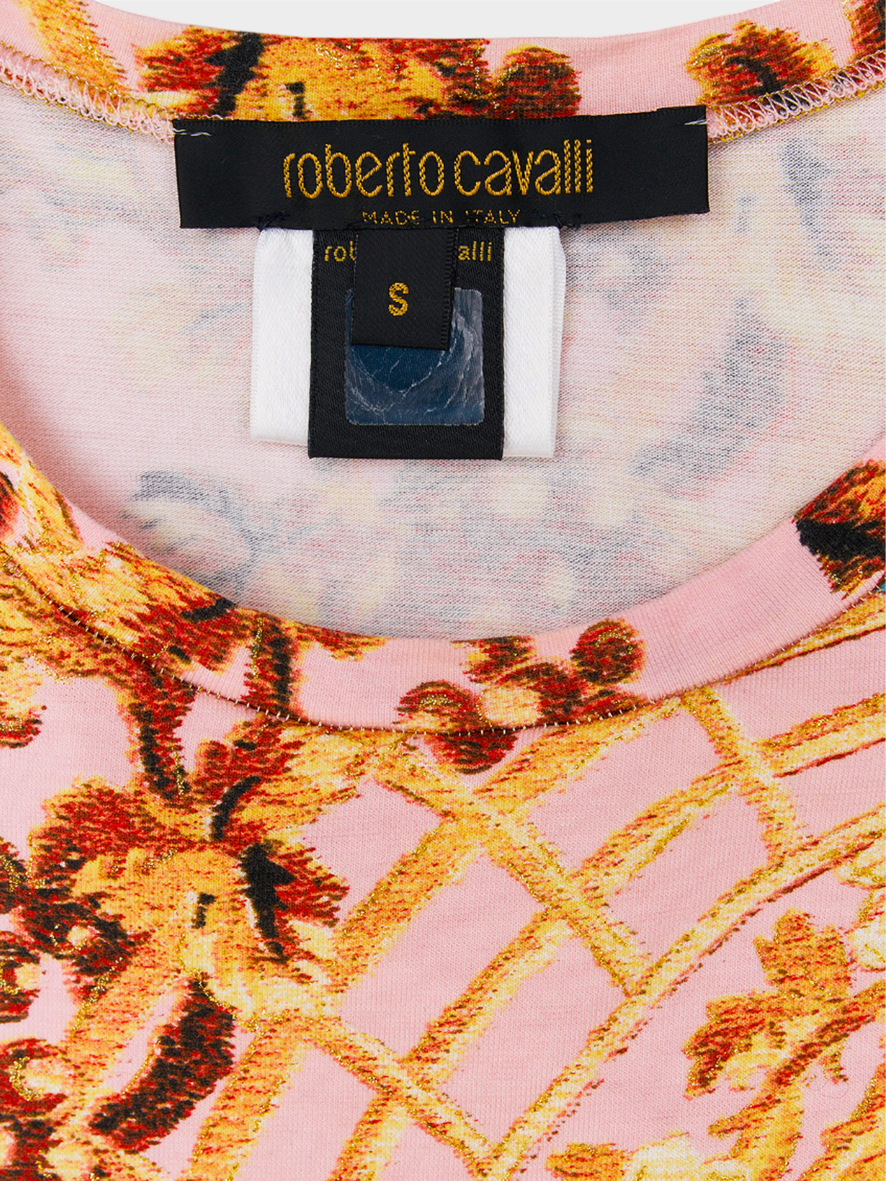 Roberto Cavalli Spring 2003 Pink Silk Bird Patterned Top