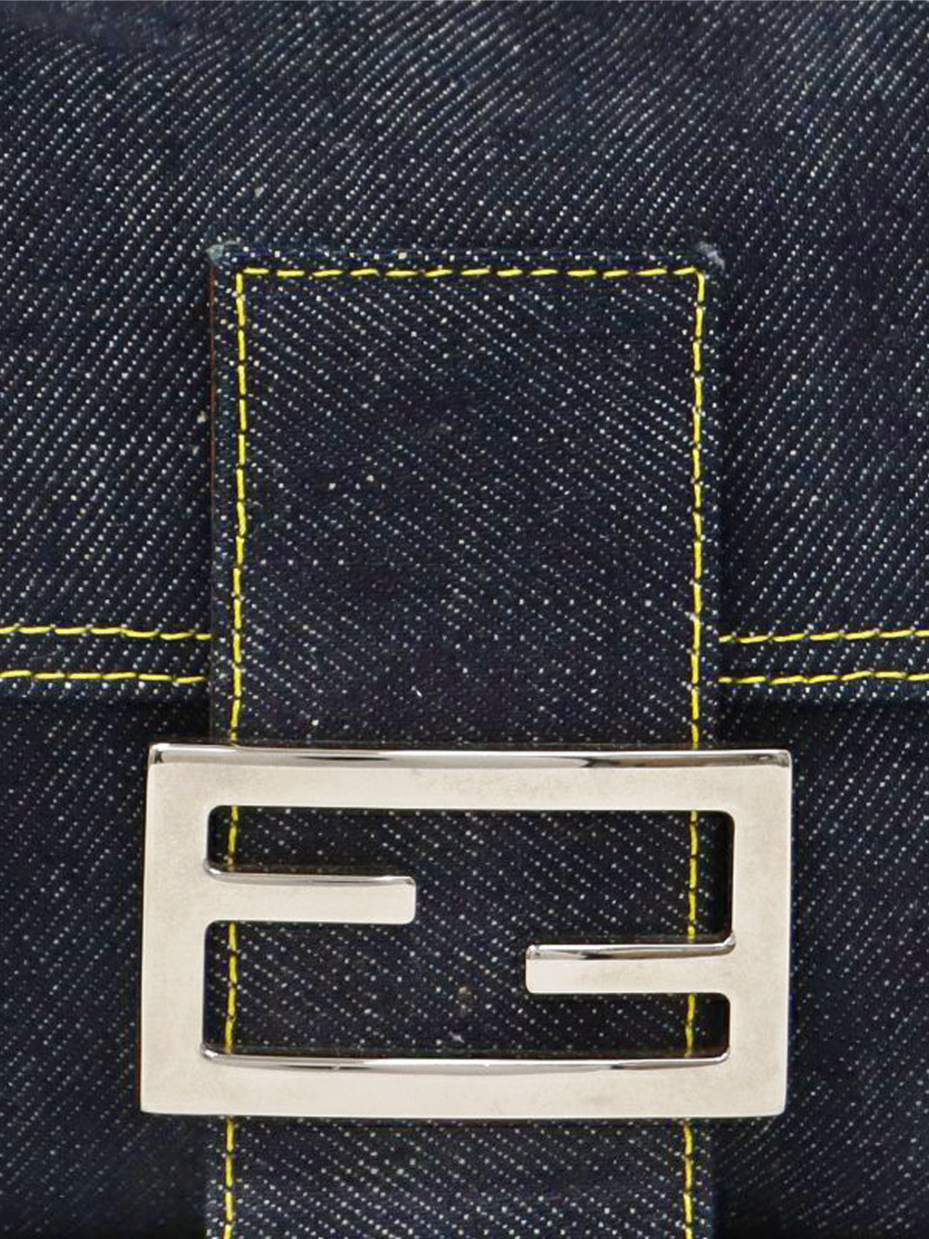 Fendi 2000s Denim Baguette with Green Stitching