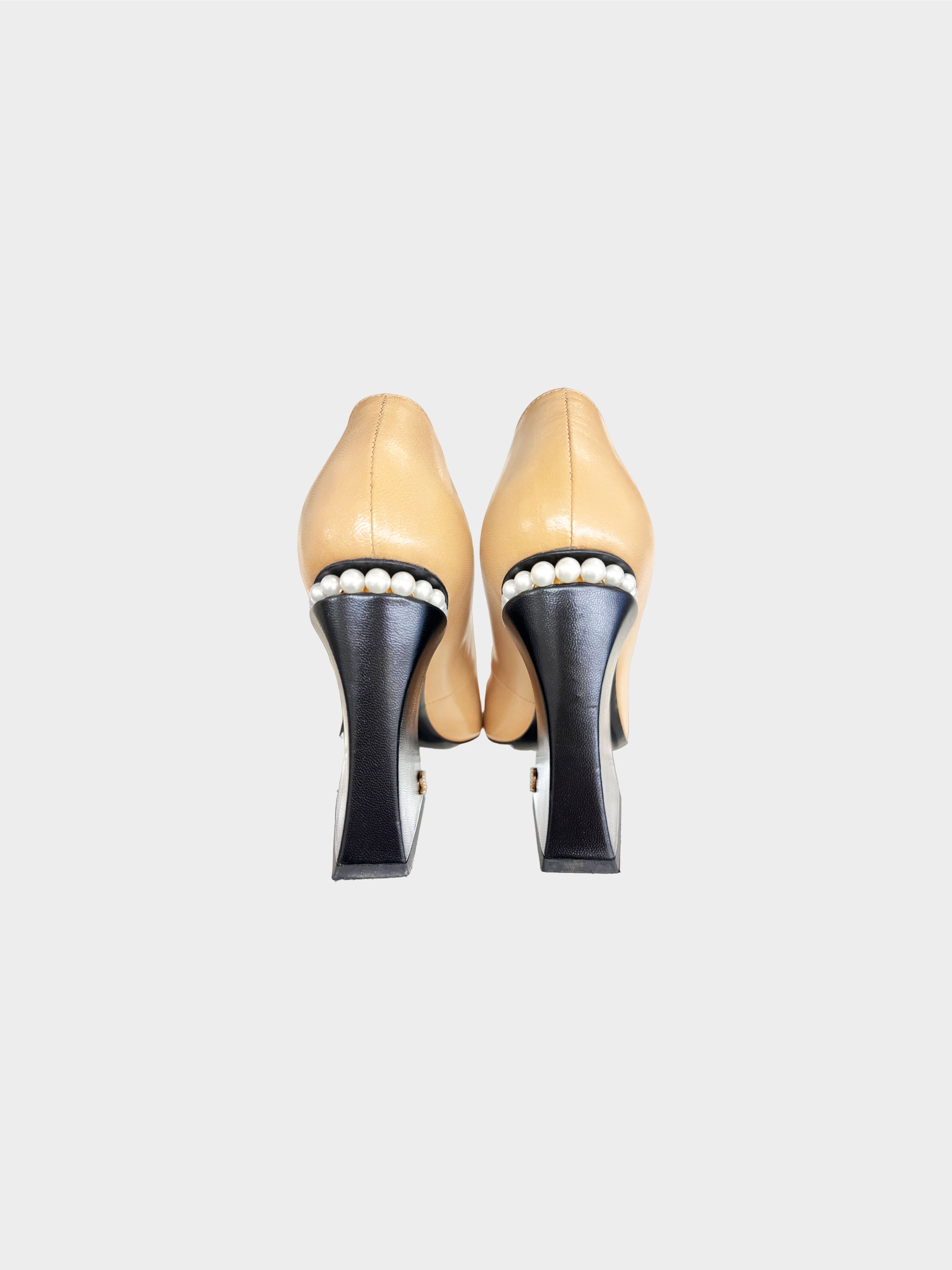 Chanel 2022 Two-toned Goatskin Leather Pumps with Pearls