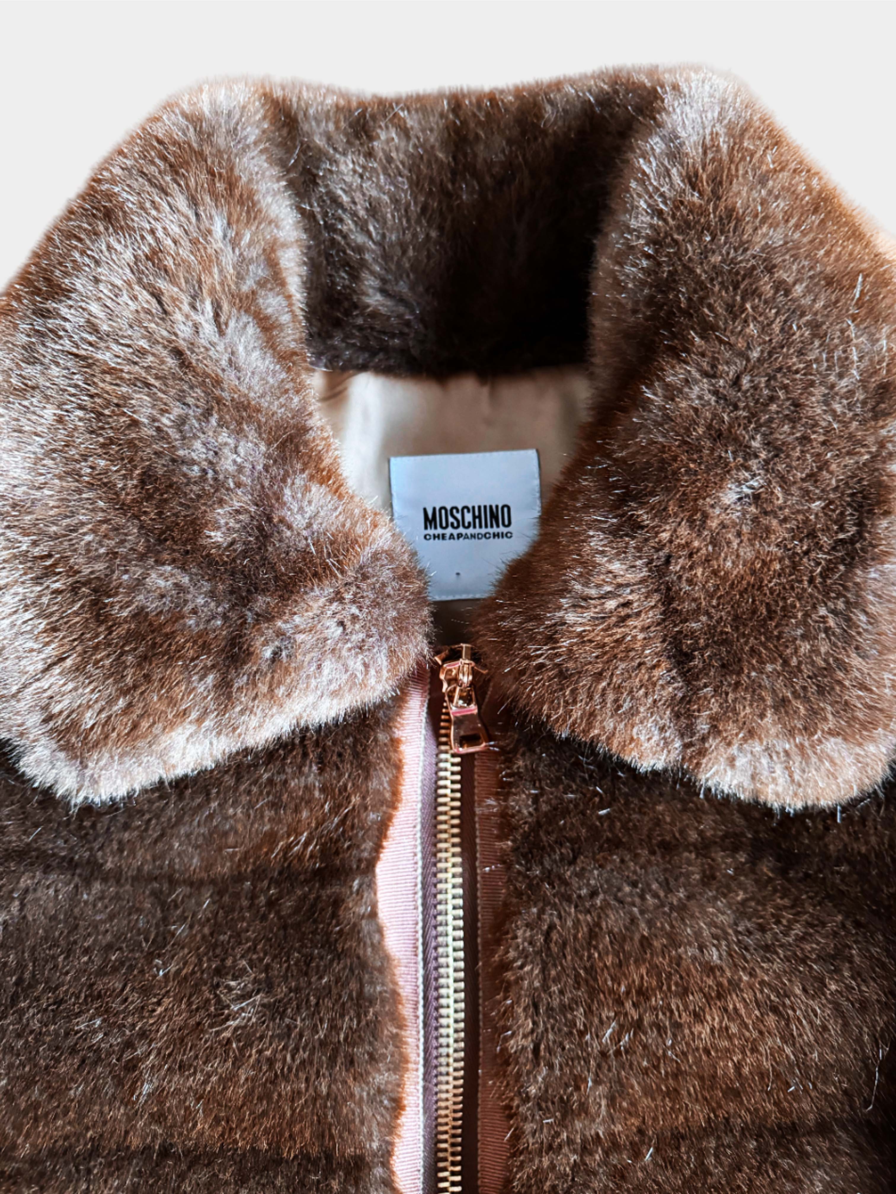 Moschino Cheap and Chic 2000s Brown Faux Fur Cropped Jacket