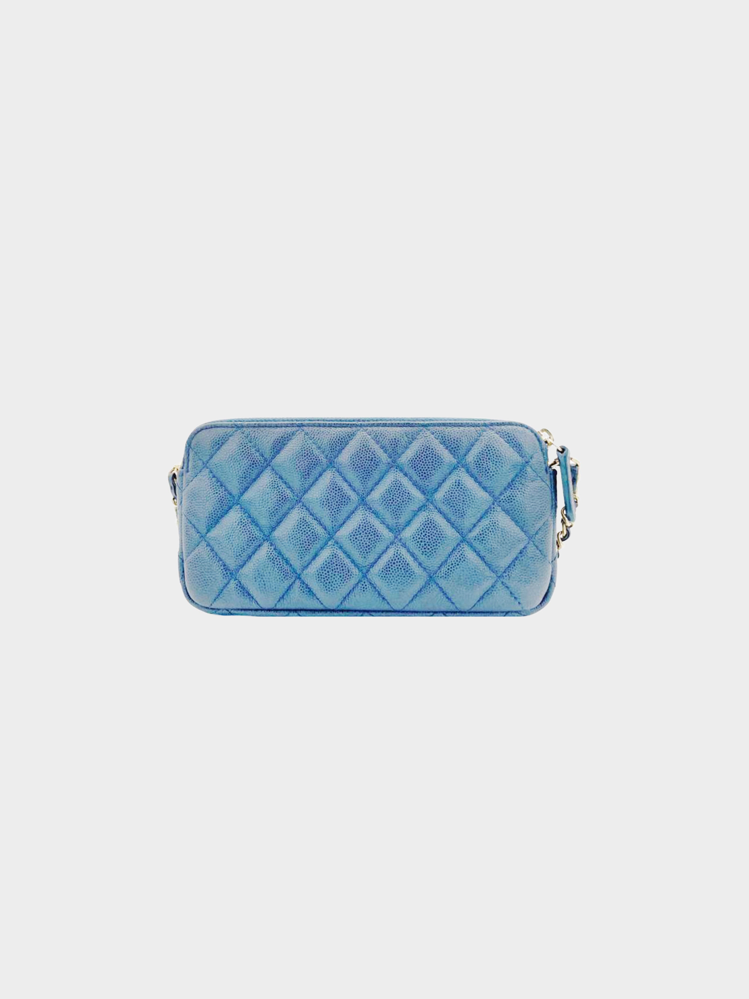 CHANEL Caviar Quilted Small Zip Around Wallet Blue