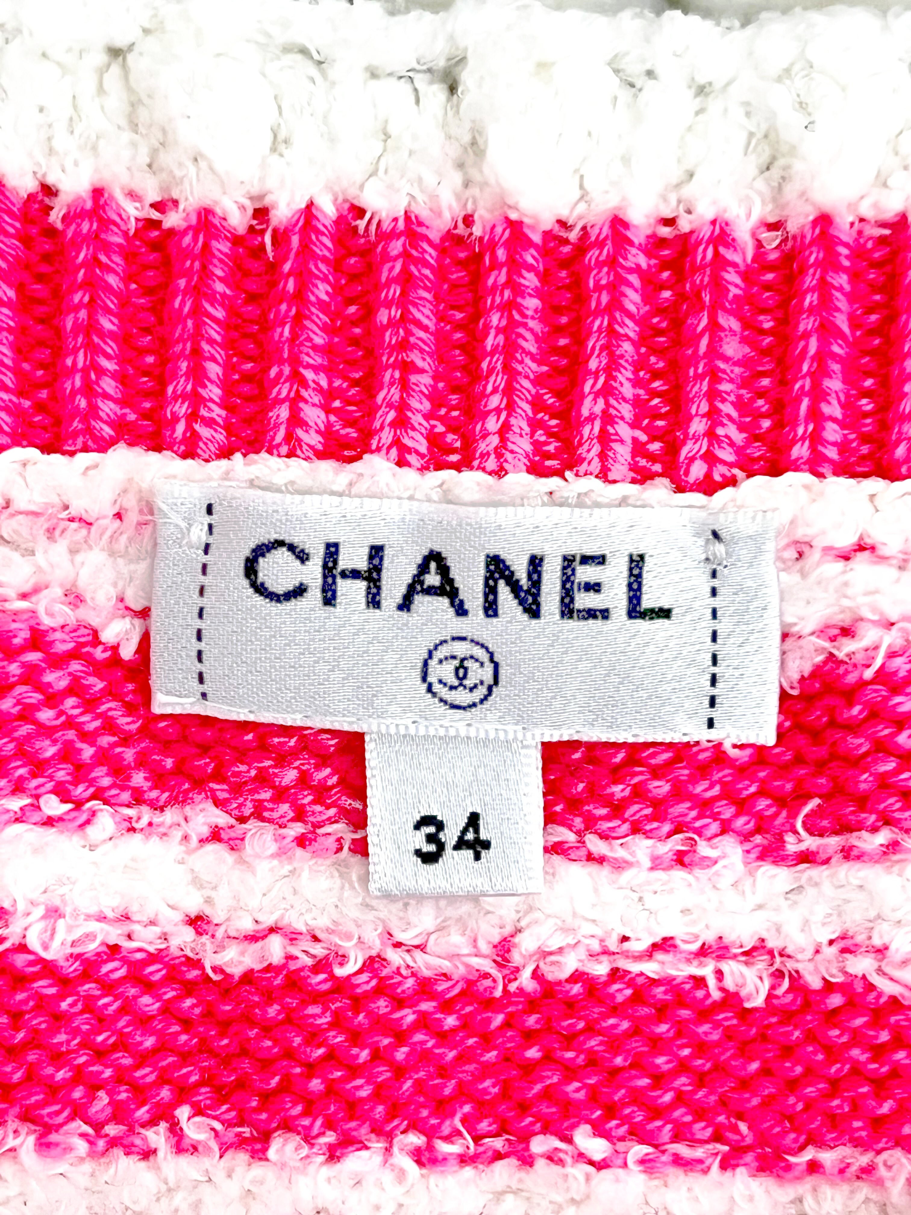 Chanel Spring 2020 Pink and White Striped Cashmere Dress