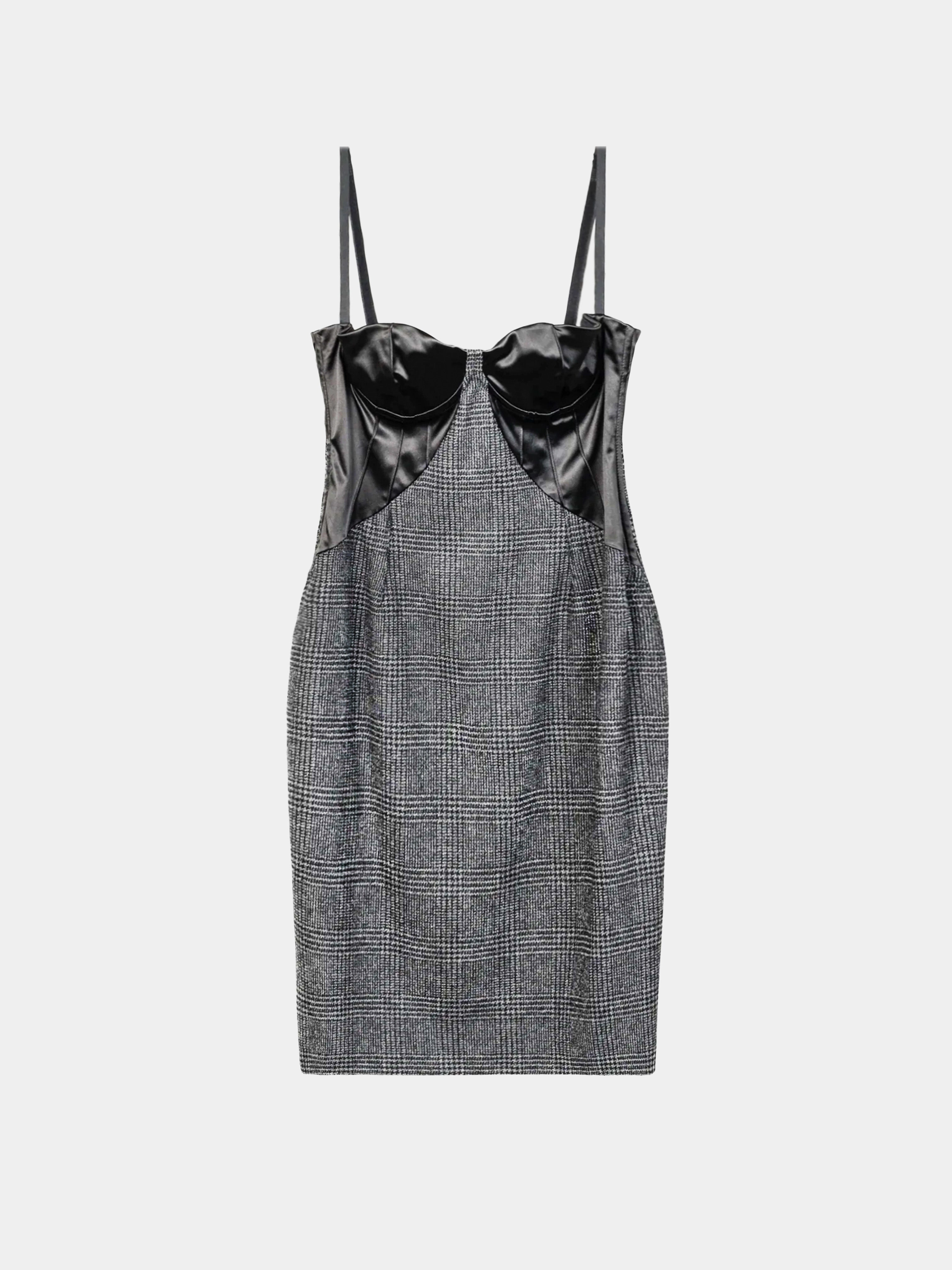 Dolce and Gabbana 2000s Black Satin And Tweed Bustier Dress