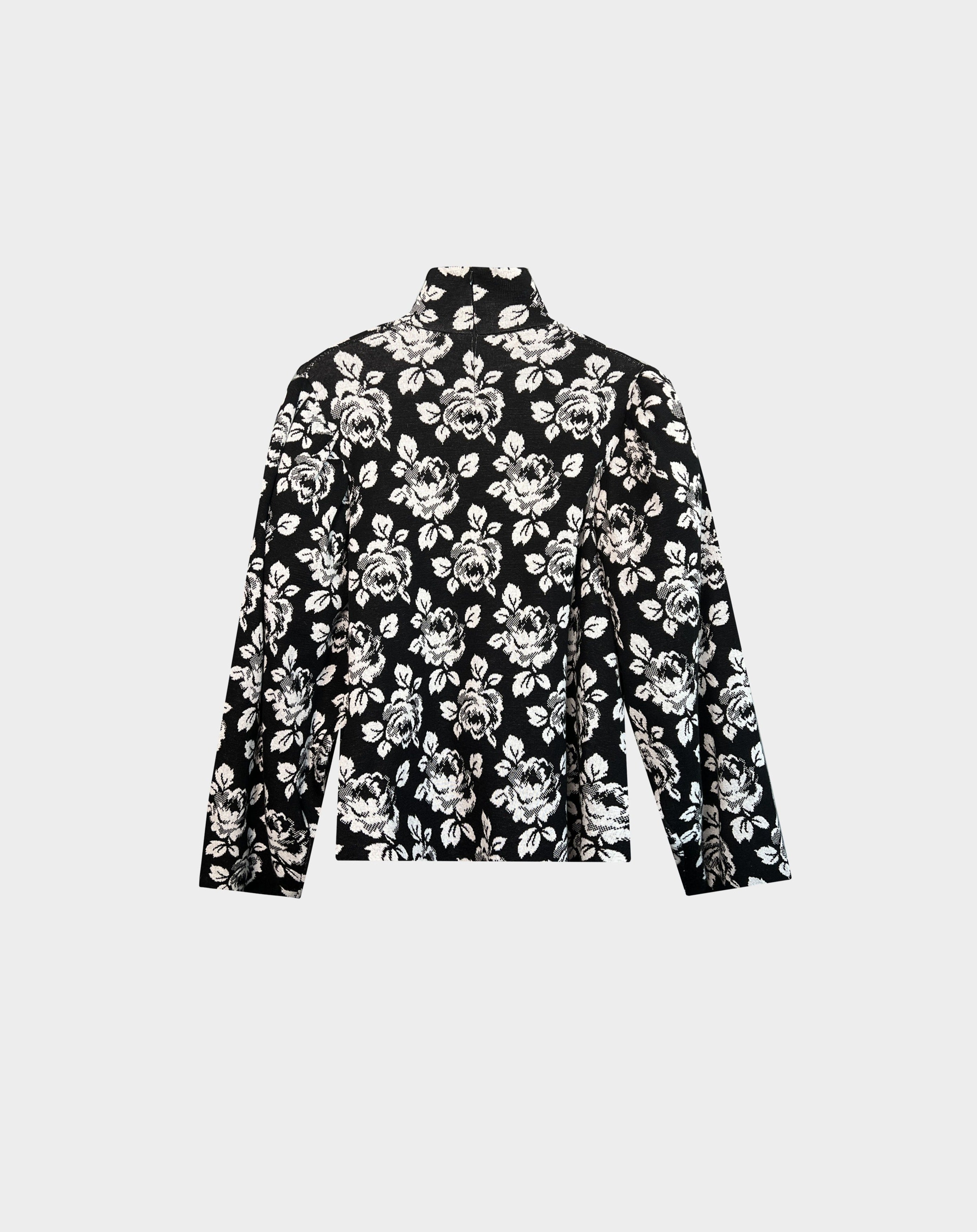 Balenciaga 2019 High-Neck Floral Jacquard Sweater