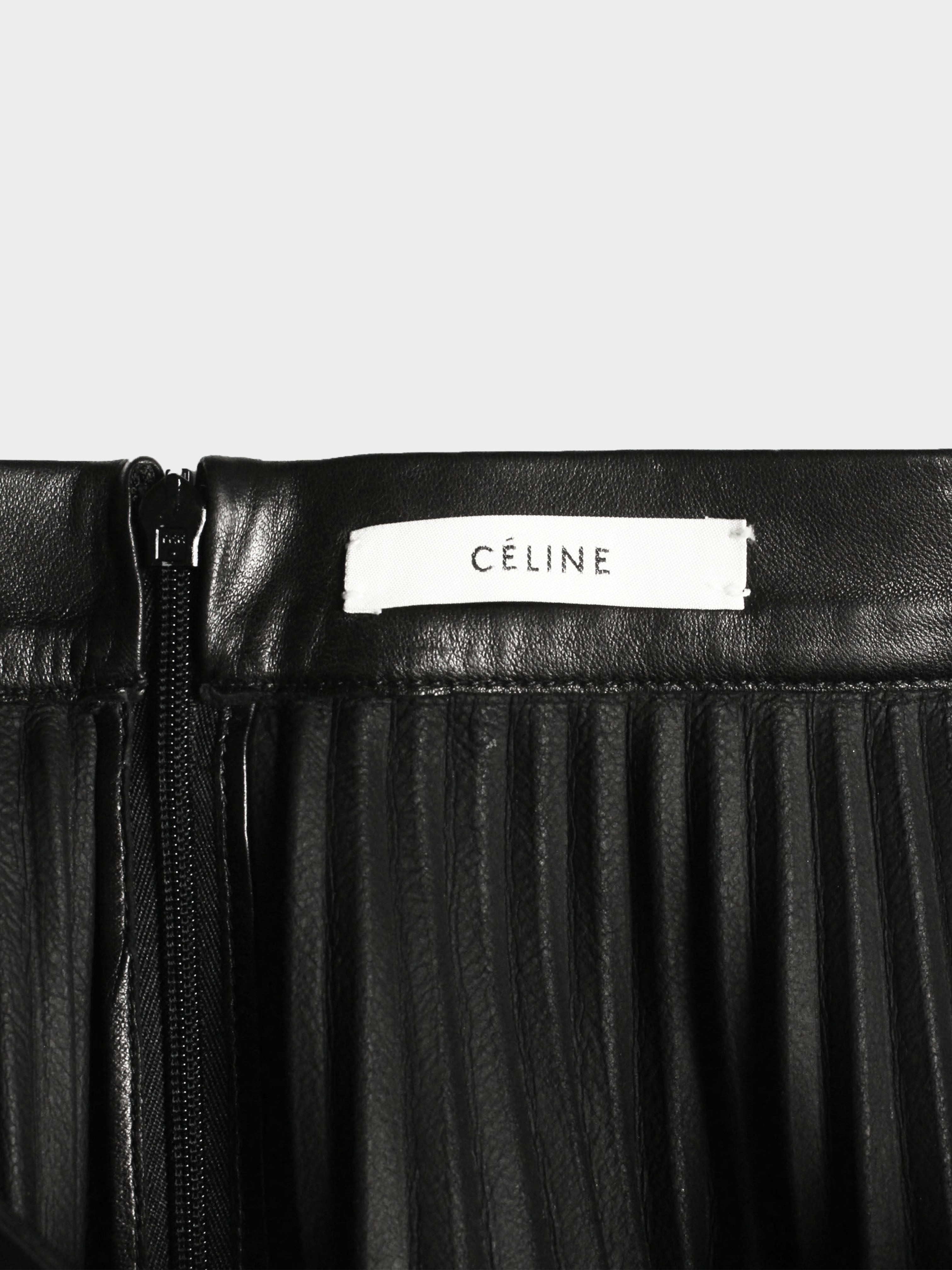 Céline by Phoebe Philo 2010s Black Pleated Leather Skirt