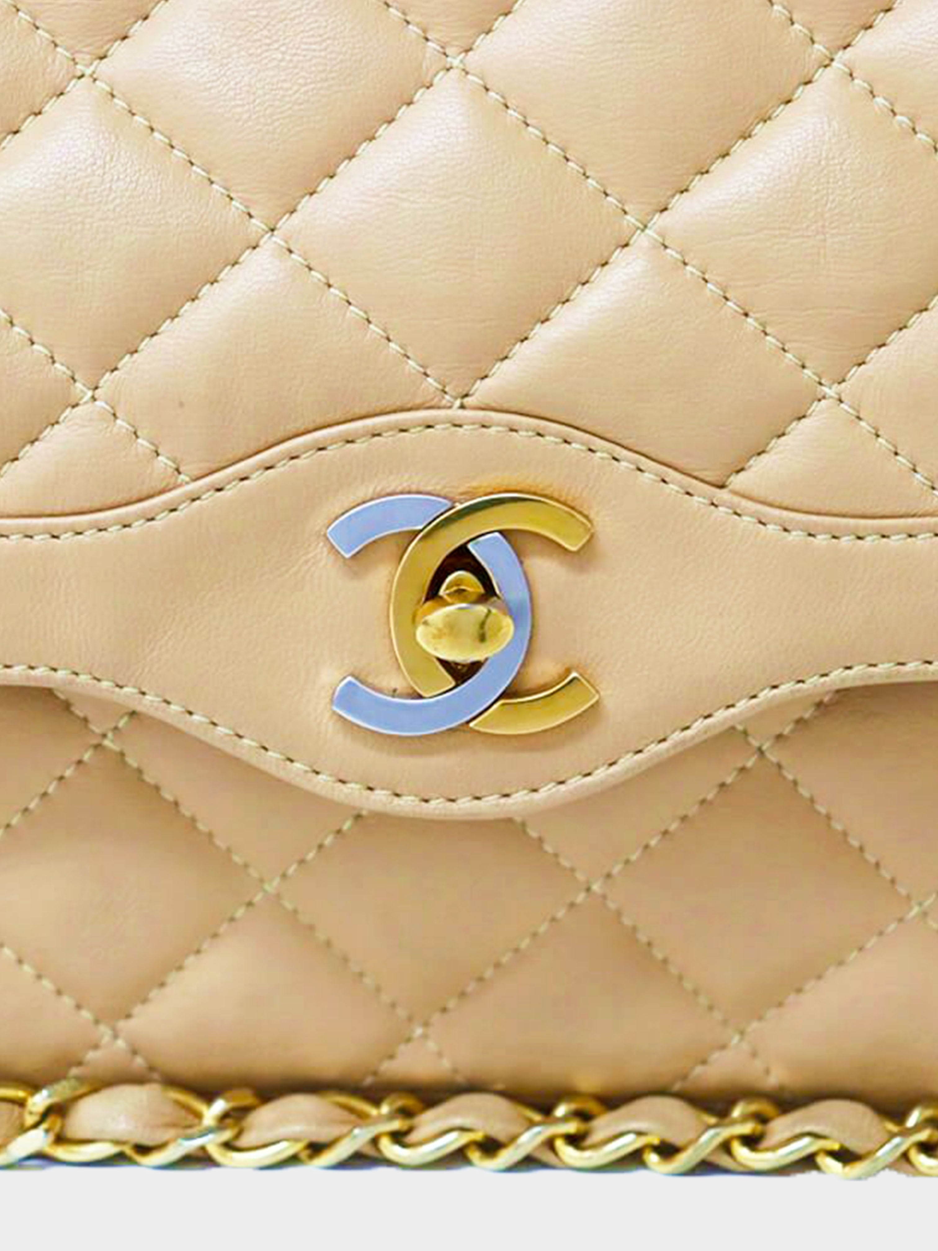 1980's Chanel Vintage Beige Double Flap Quilted Bag