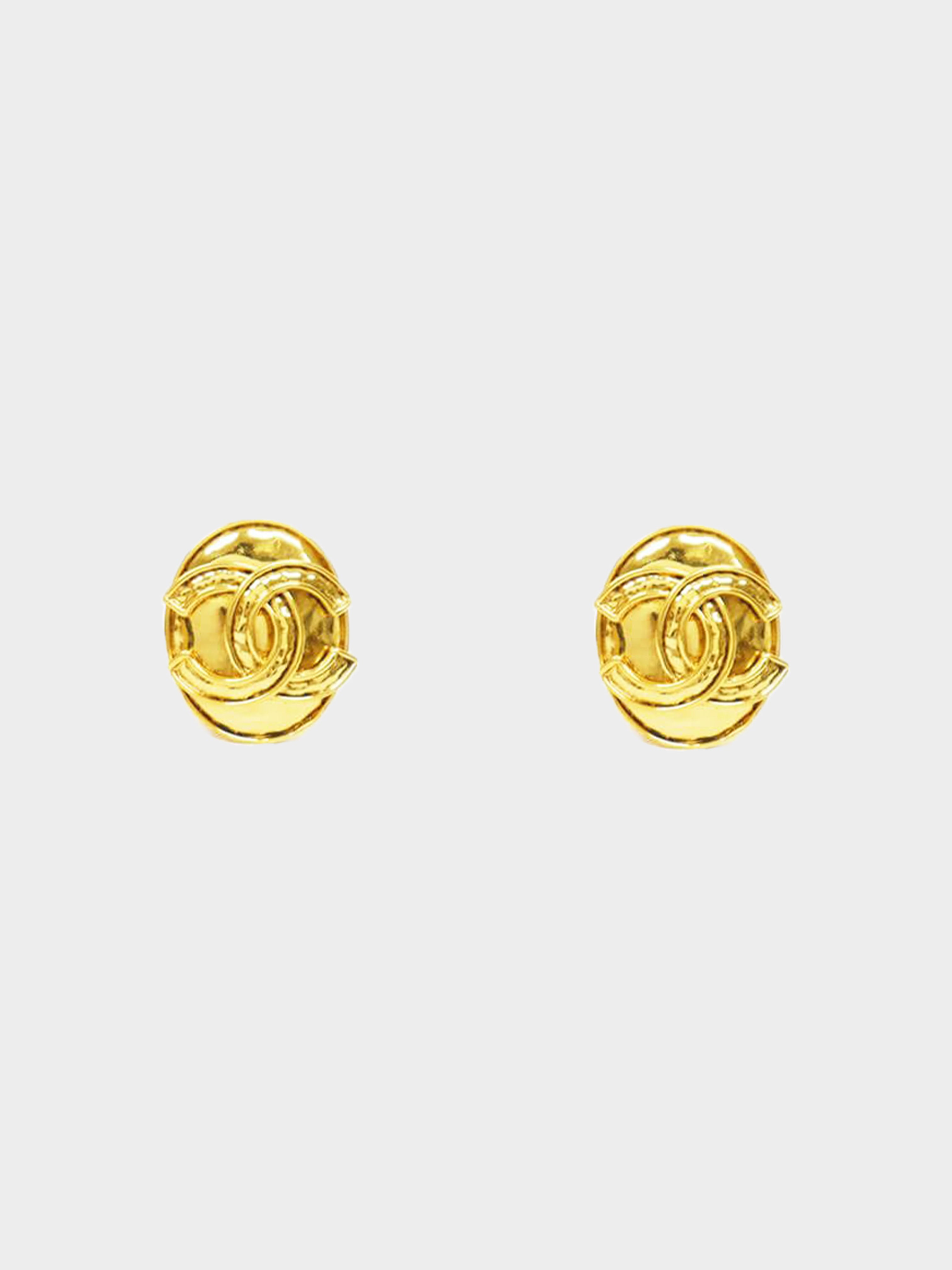Vintage Chanel Earrings Coco Chanel CC Logo Rope Texture Round