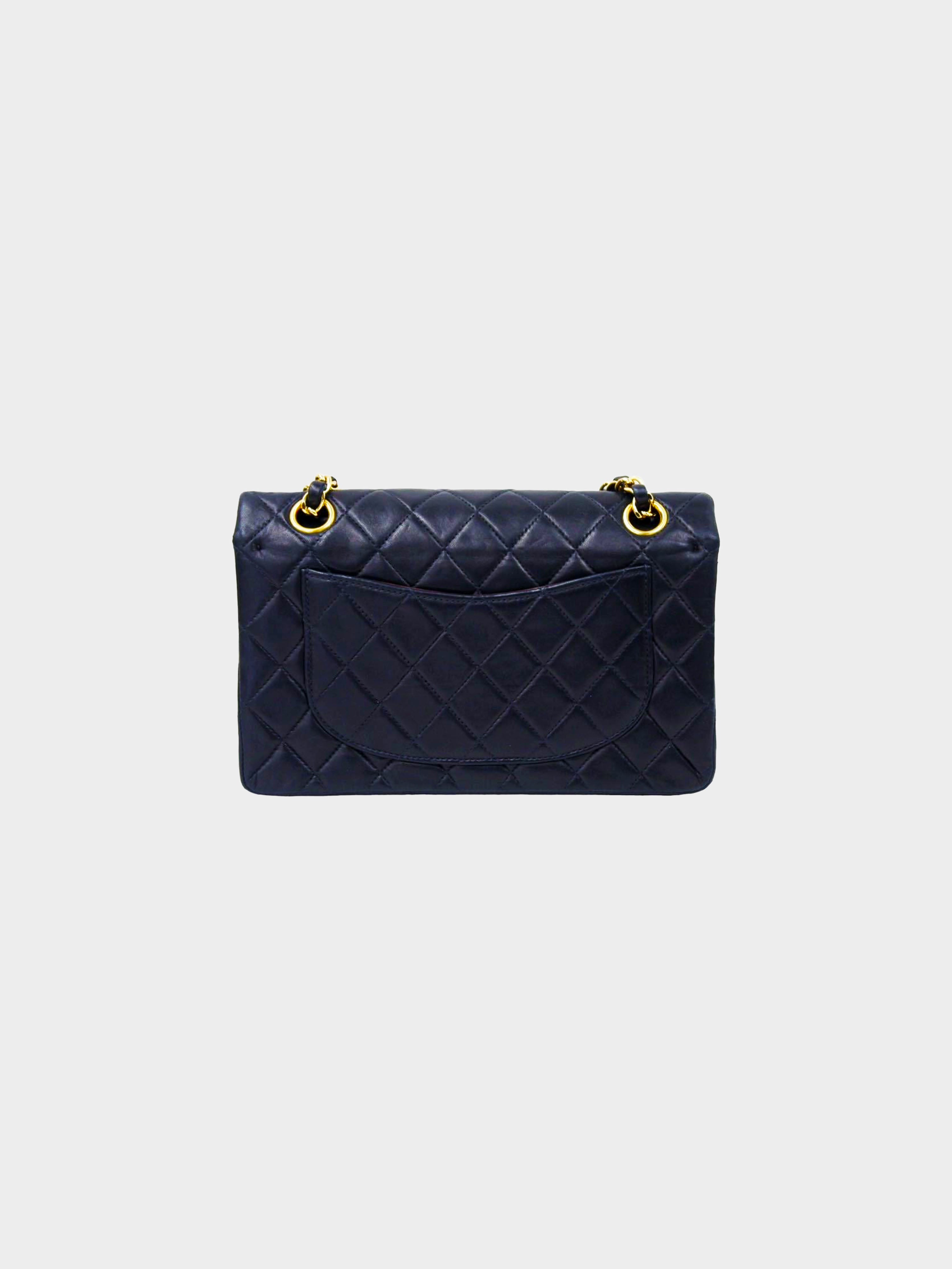 Chanel Vintage Navy Blue Matelasse Quilted Lambskin Leather Clutch