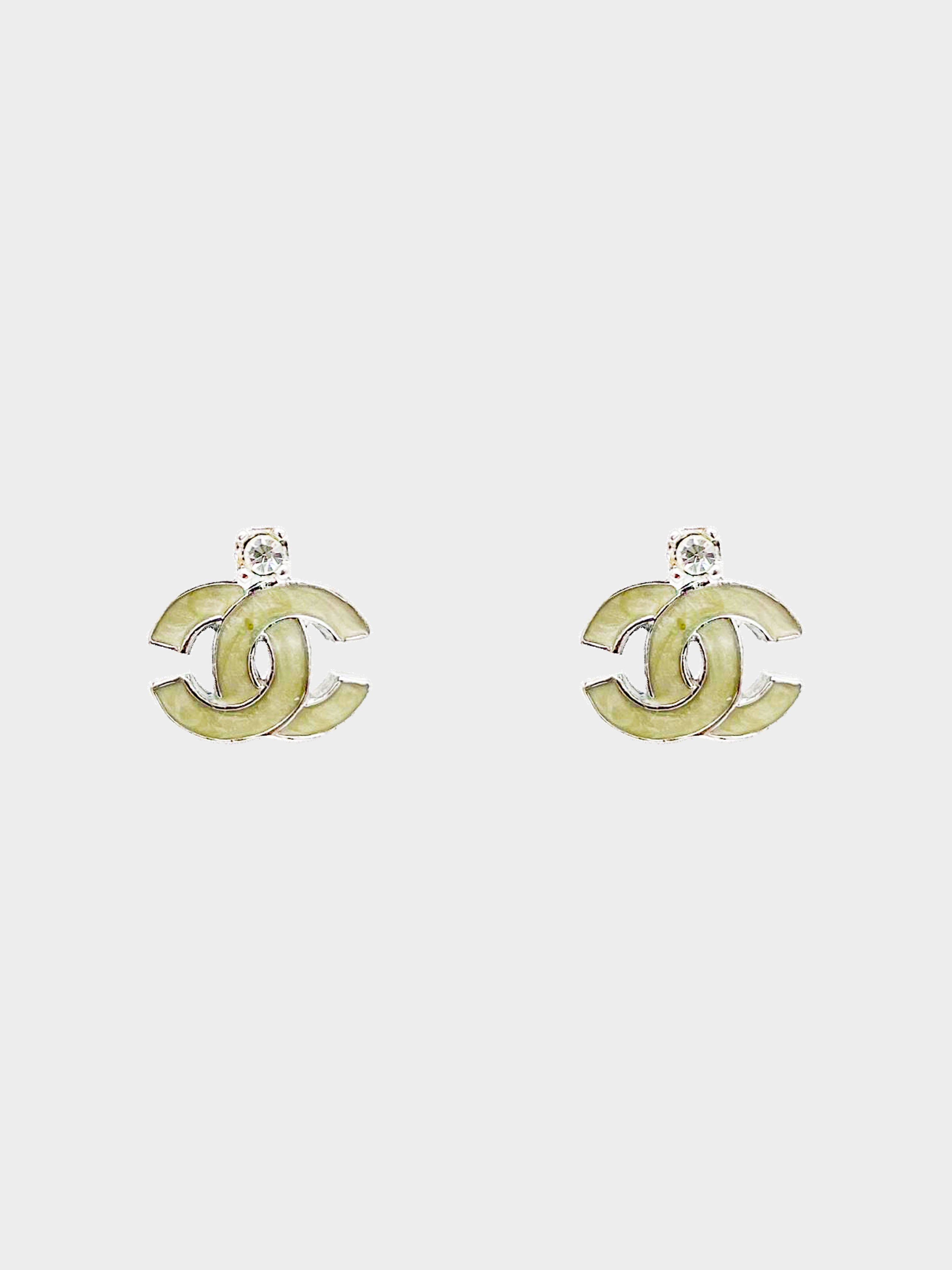 Chanel 2004 Green Enamel and Crystal CC Clip-on Earrings