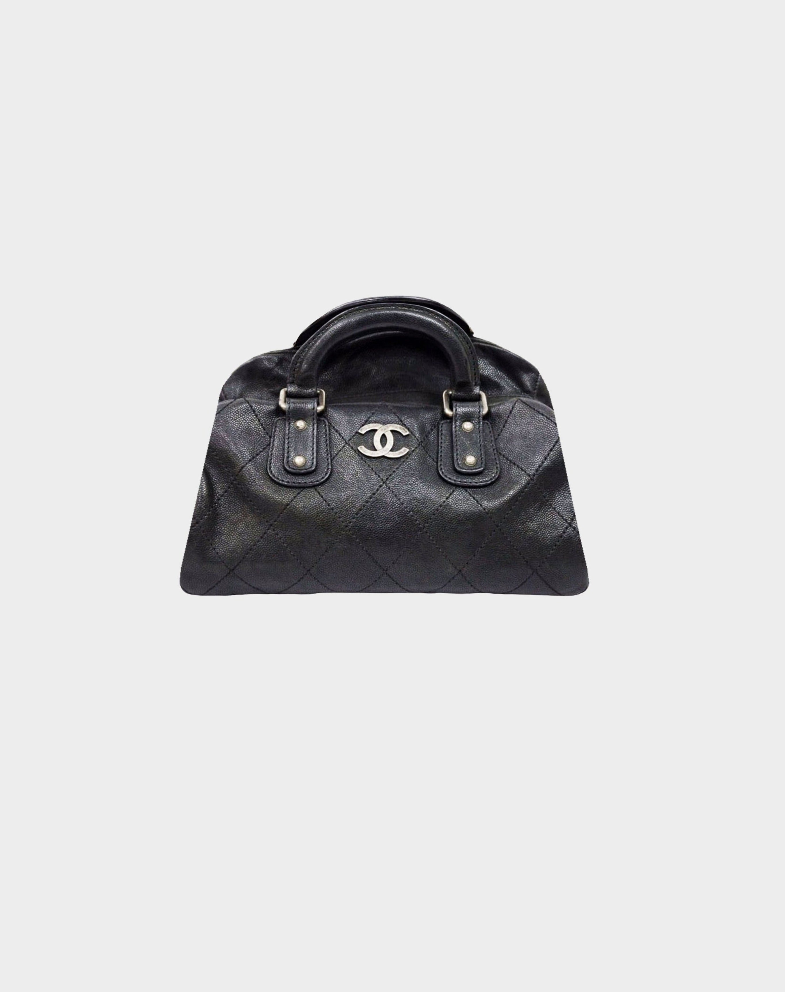 CHANEL CC Logo Quilted Caviar Leather Doctor Bag Brown