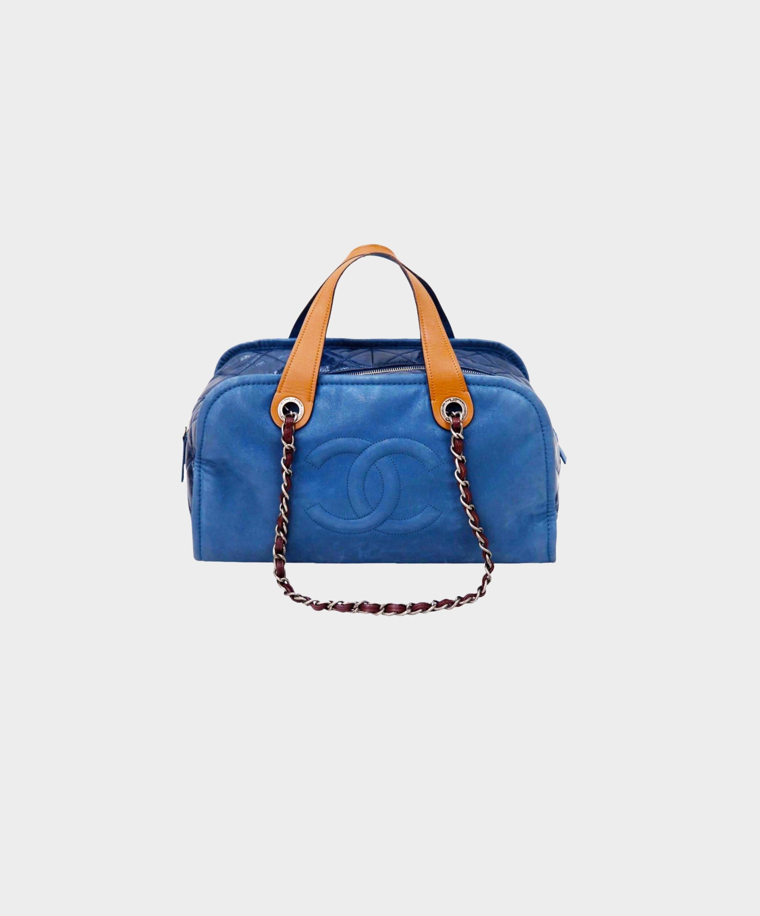 Chanel 2011 Blue Shiny Calfskin Bowler Bag · INTO