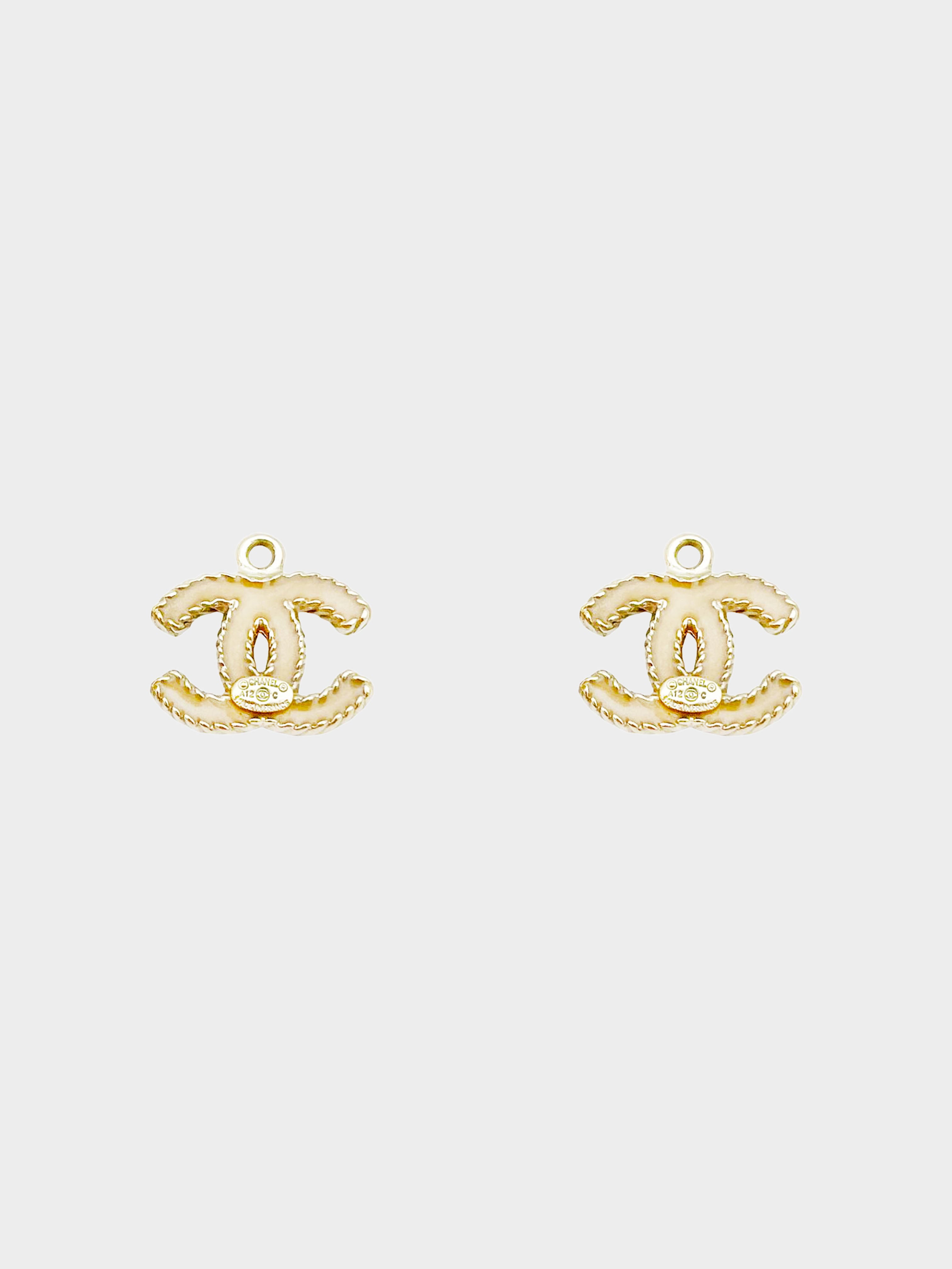Chanel 2012 Cocomark Gold Beige Hoop Earrings
