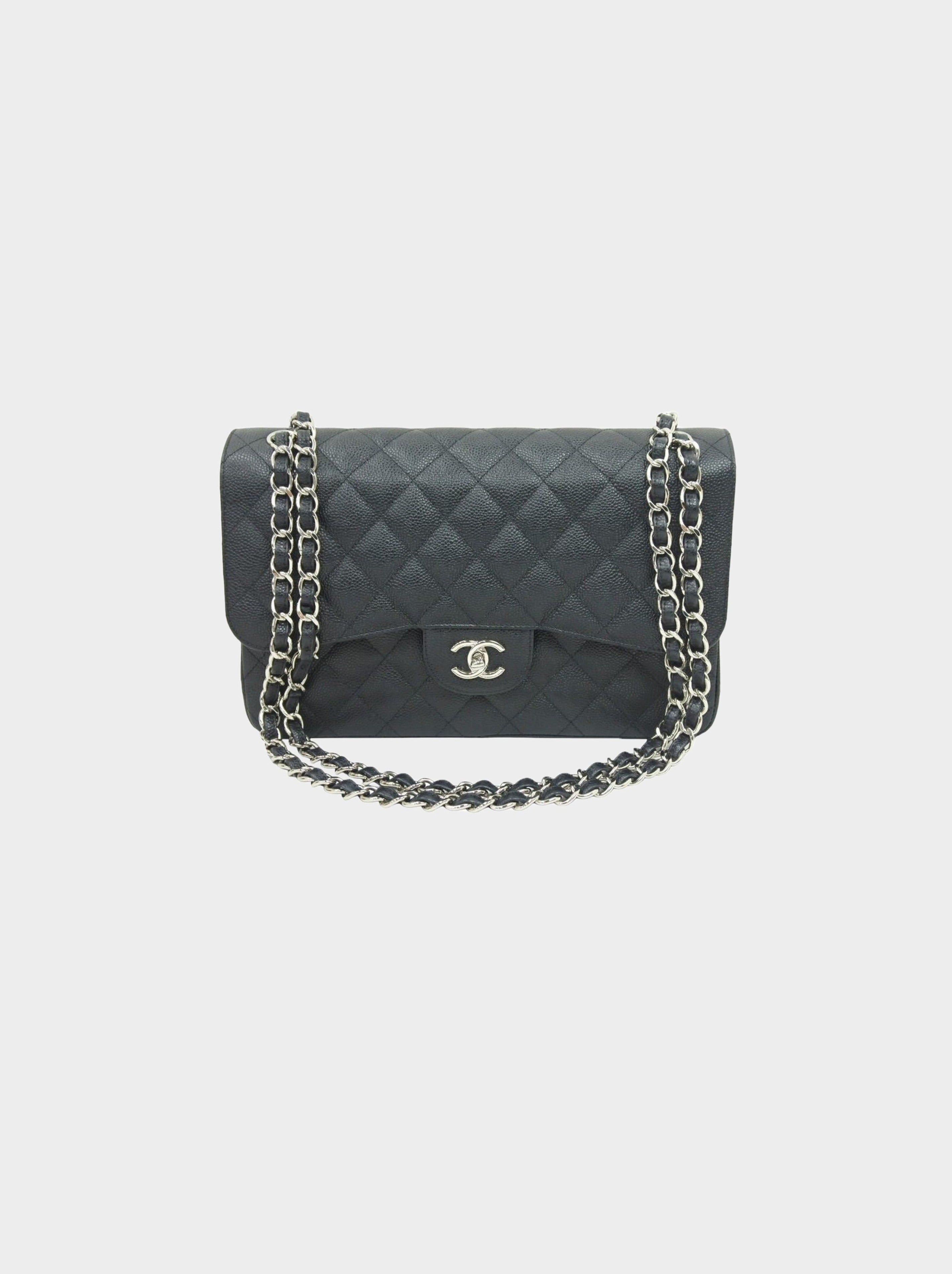 CHANEL Round Flap Vintage Quilted Caviar Leather Crossbody Bag Black