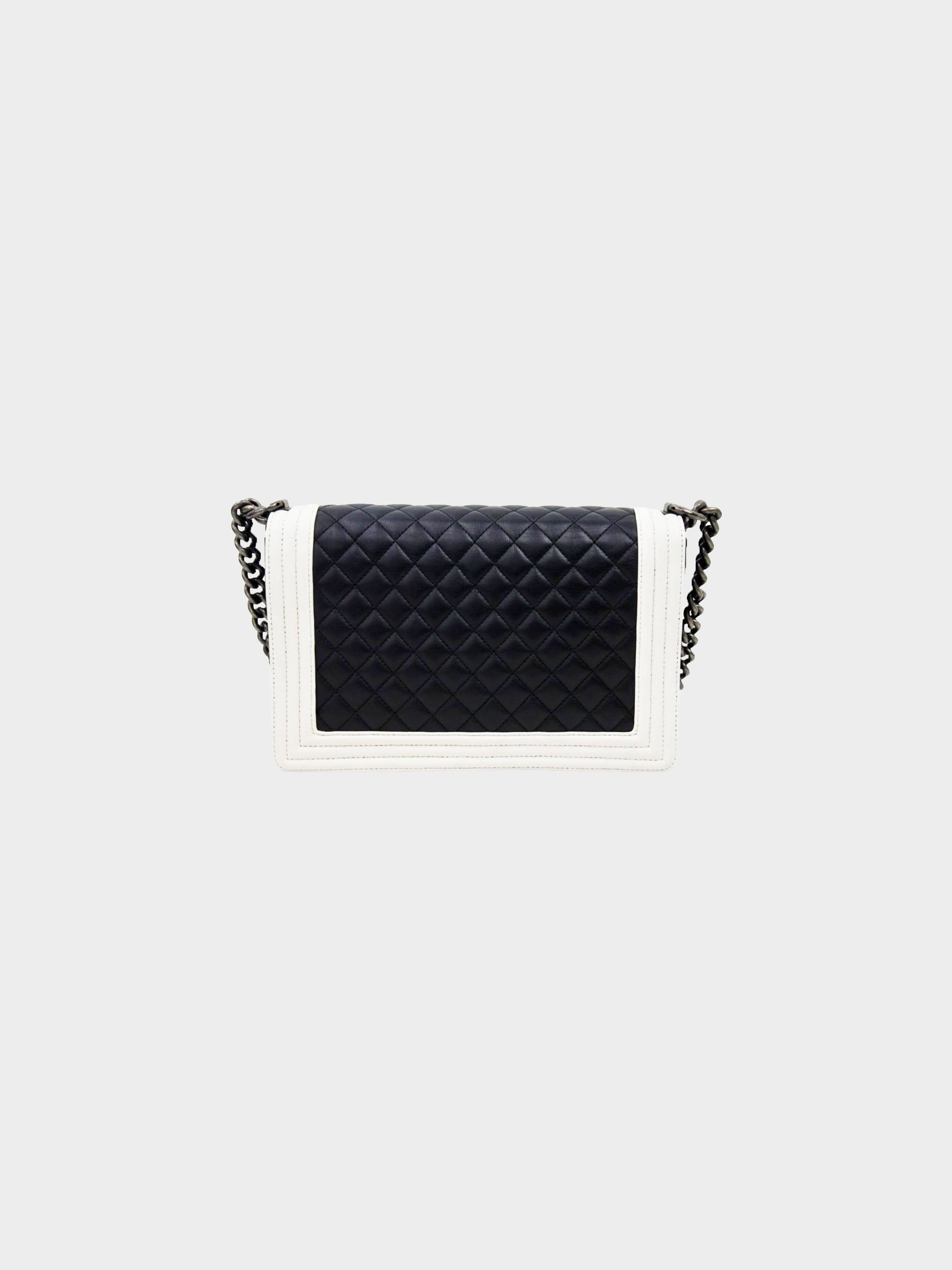 Chanel 2014 Black and White Quilted Lambskin Boy Bag