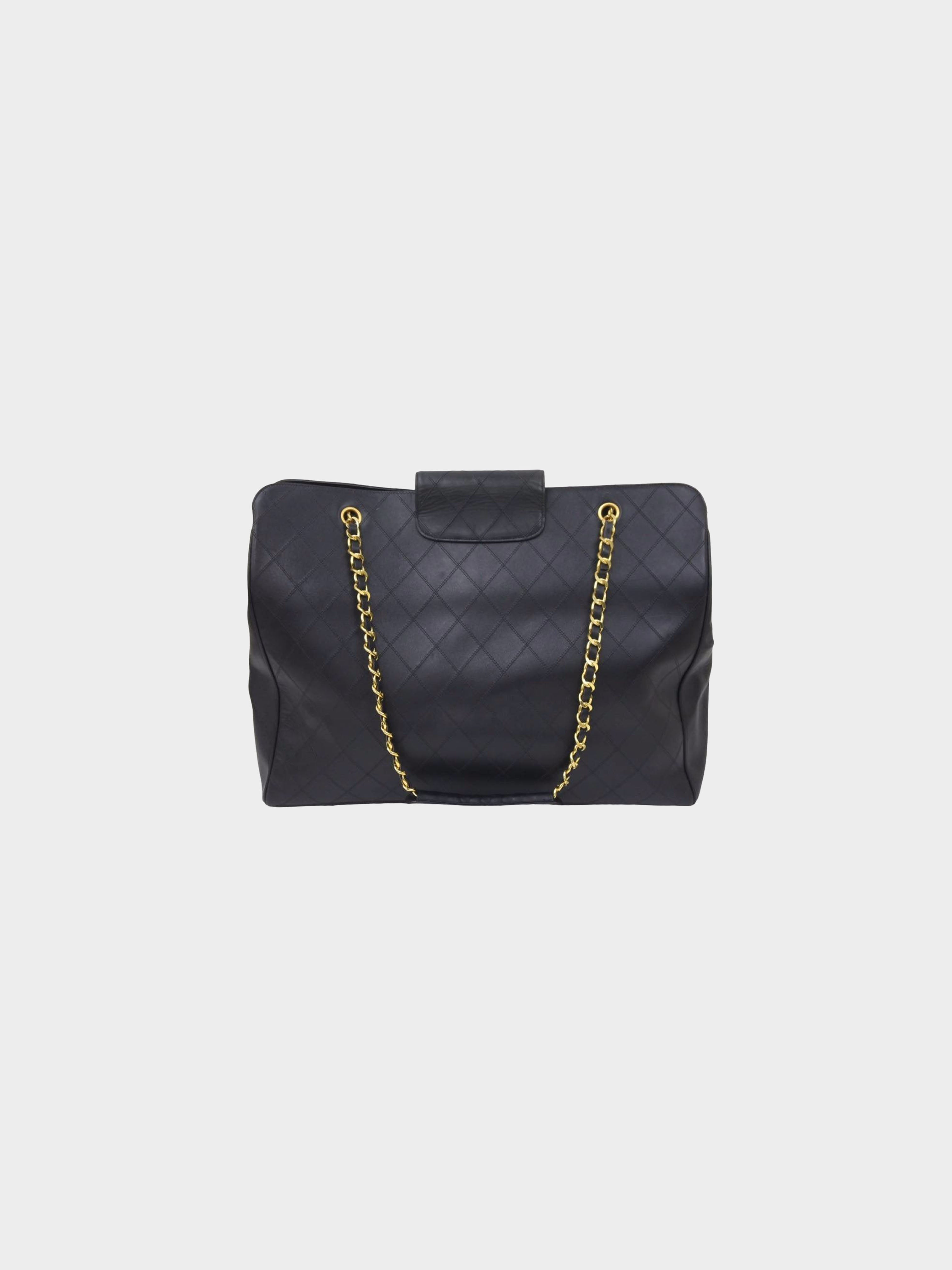 Chanel 2020 Black Lambskin Weekender Bag